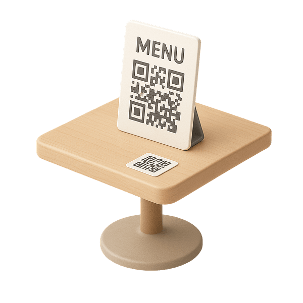 Dán nhãn, bảng đứng, bìa thực đơn. Đặt mã QR ngay nơi khách ngồi.