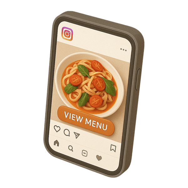 Instagram, TikTok, Facebook. Chia sẻ món và liên kết trực tiếp đến thực đơn.