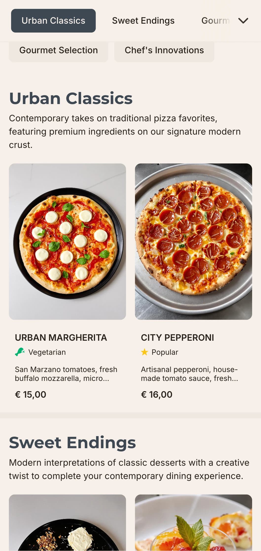 Contemporary pizza menu design with clean lines and minimalist aesthetic, ideal for urban pizzerias with a sleek approach.