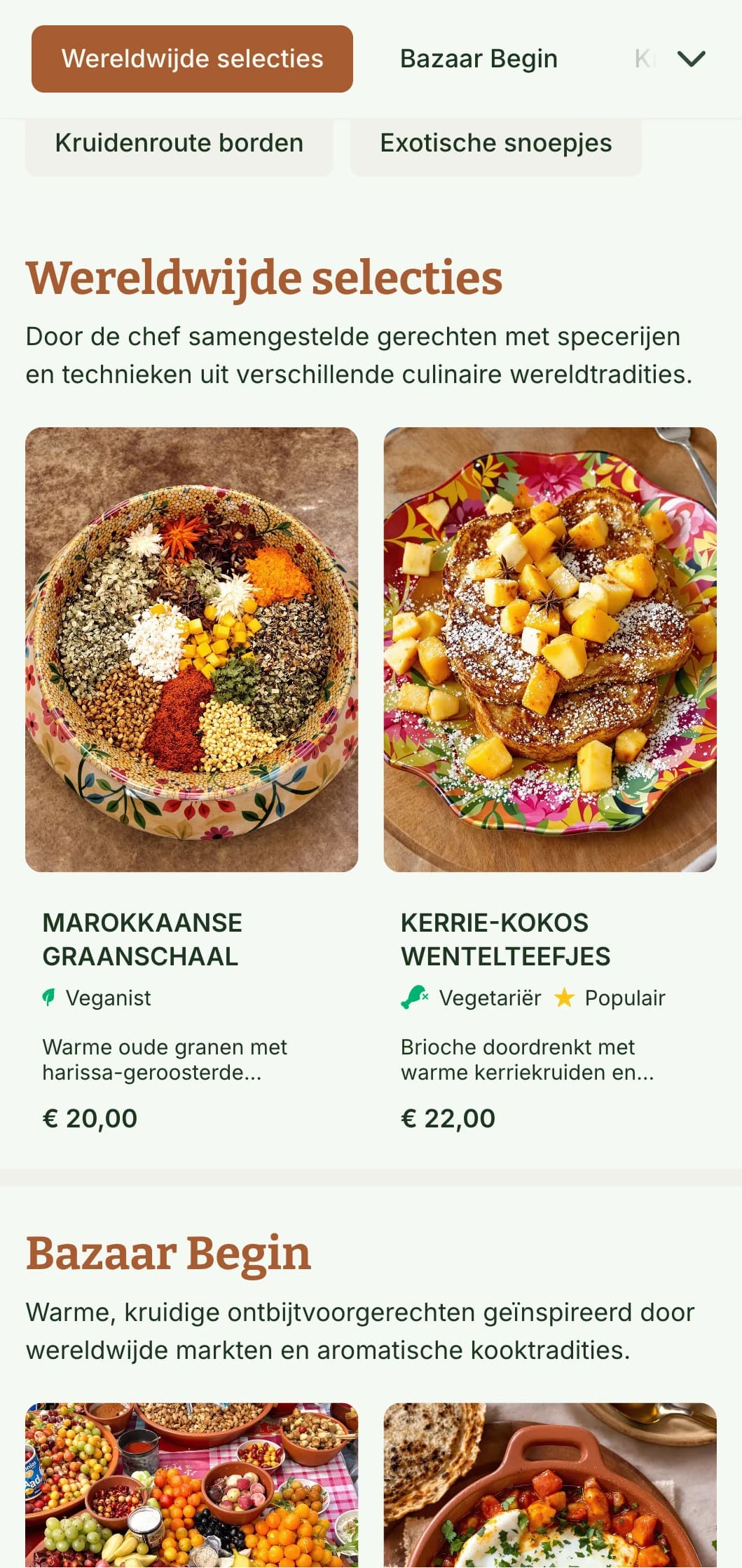Warme, kruidig geïnspireerde brunchsjabloon met rijke kleuren, perfect voor cafés met wereldwijde ontbijtsmaken en gekruide gerechten.