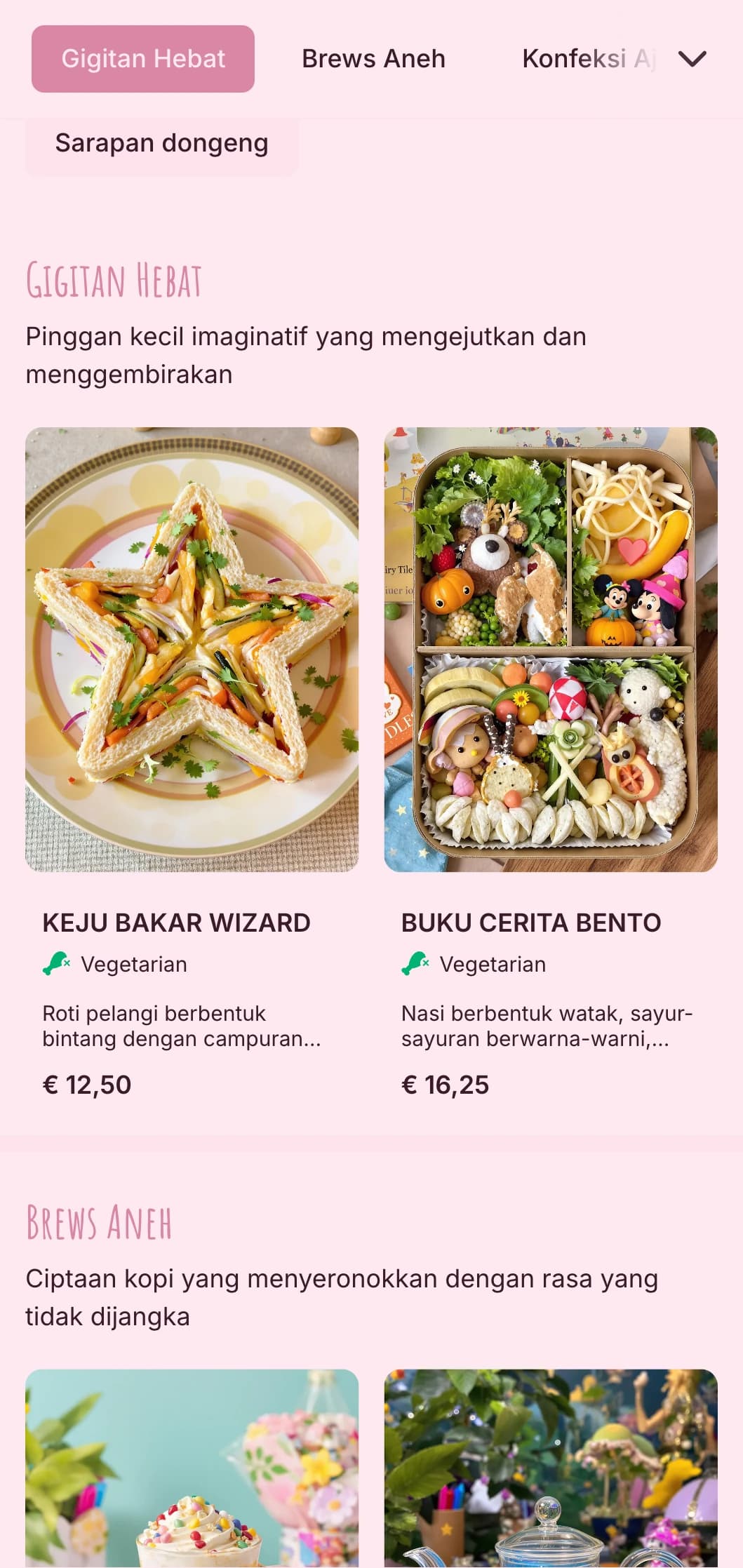 Reka bentuk merah jambu yang menyeronokkan dengan unsur-unsur aneh untuk kedai pastri kreatif dan kafe pencuci mulut.