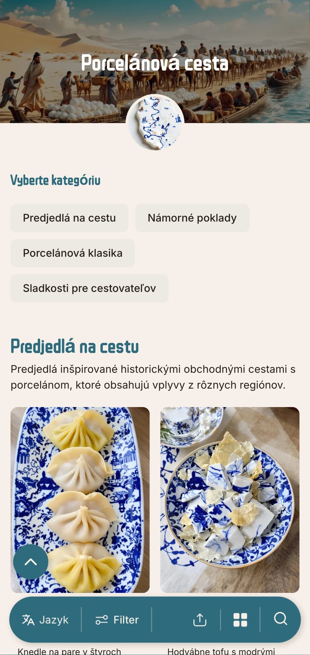 Elegantný dizajn čínskeho menu inšpirovaný obchodnými cestami s porcelánom a historickými prvkami autentickej kuchyne.