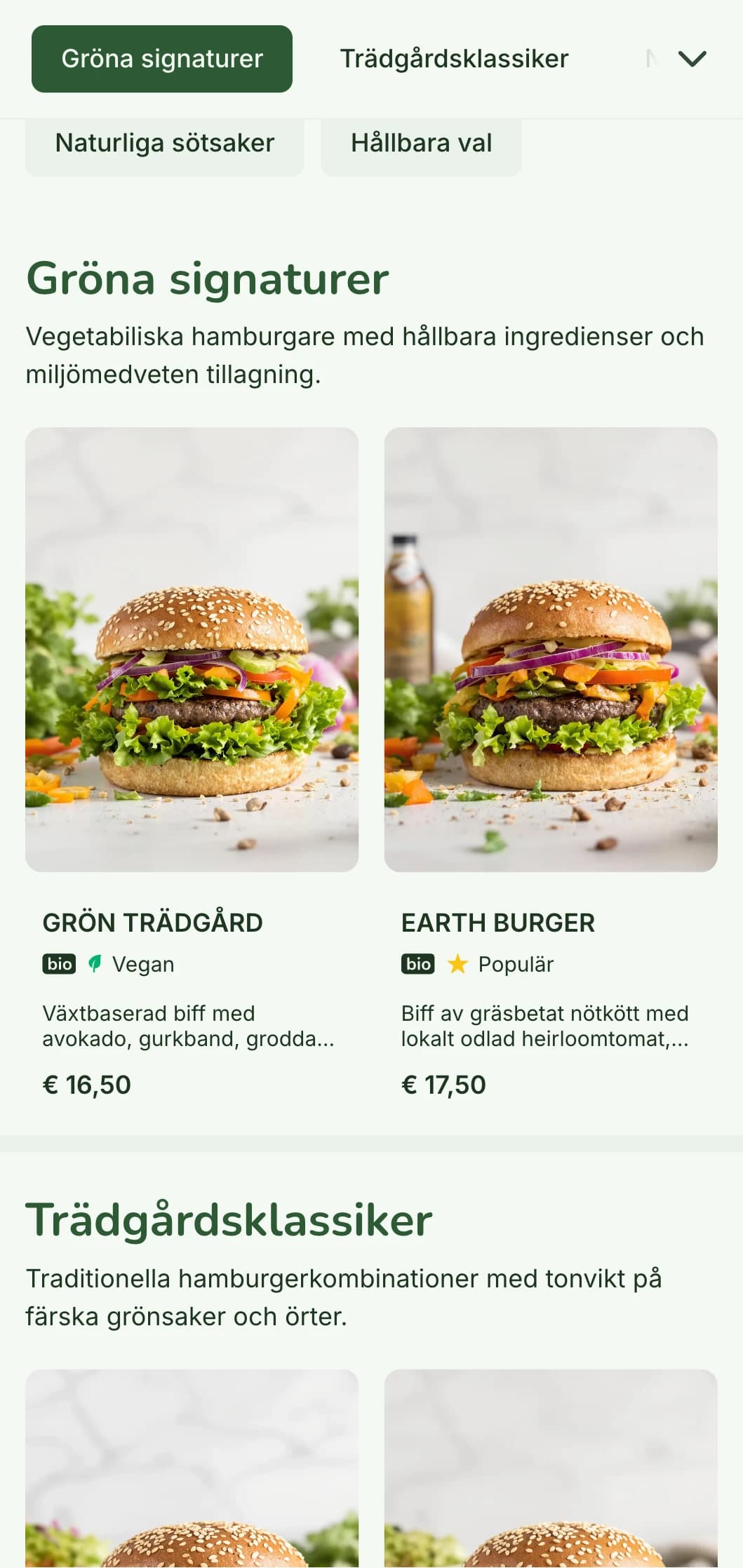 Miljömedveten hamburgermeny med fokus på hållbarhet, med naturliga material och växtbaserade alternativ.