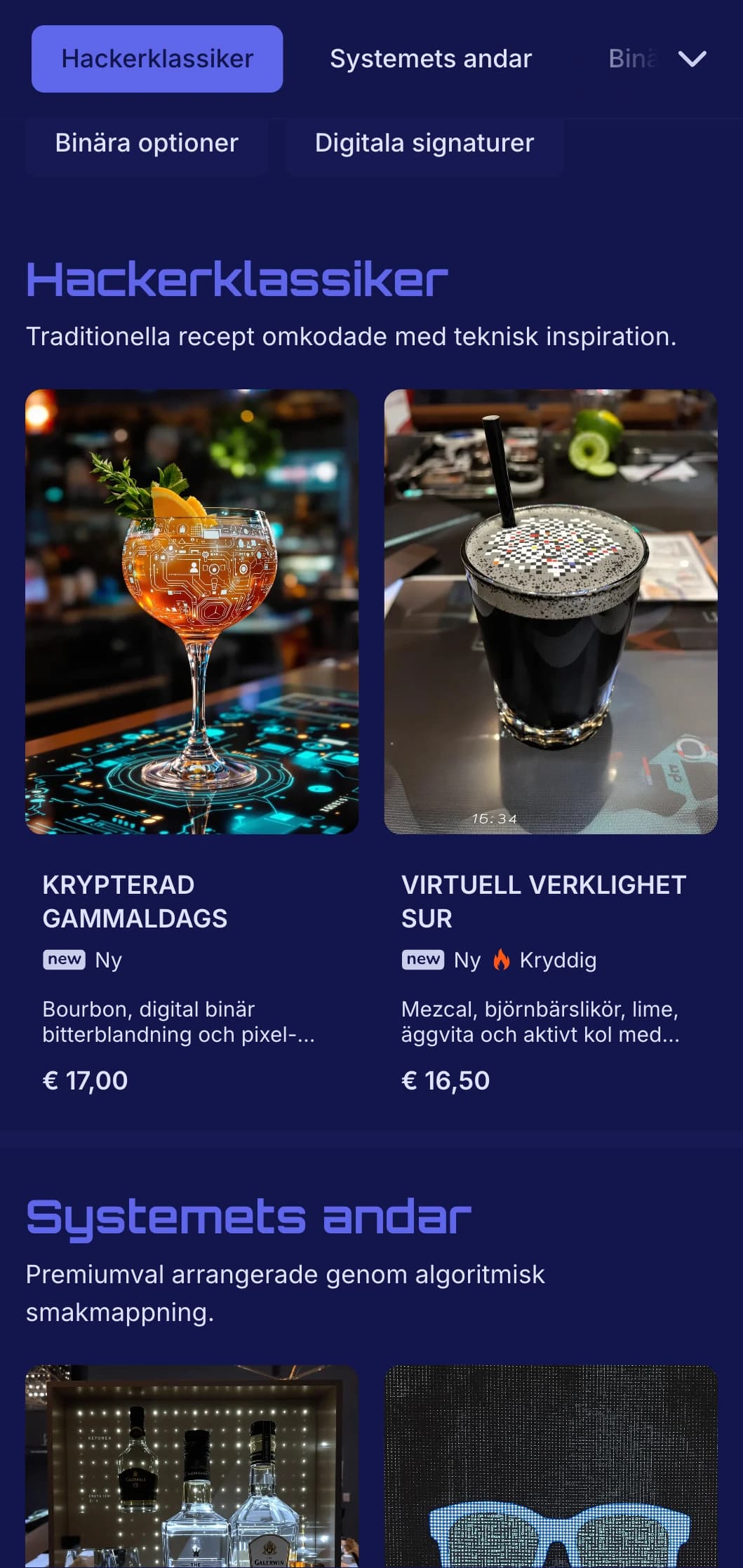 Futuristisk blå och svart design med digitala element för avancerade barer.