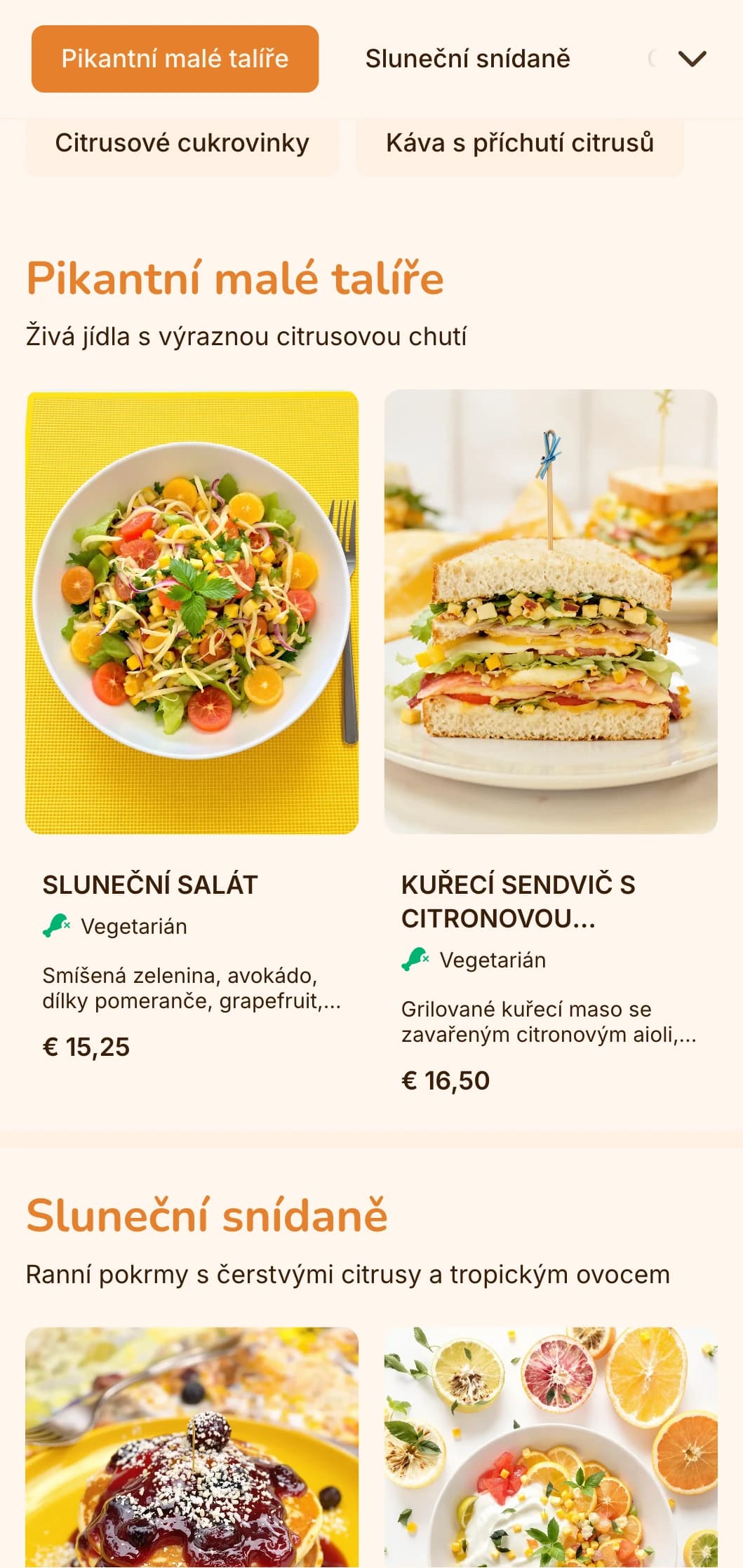 Zářivě oranžový design s citrusovými prvky pro kavárny a džusové bary zaměřené na ovoce.