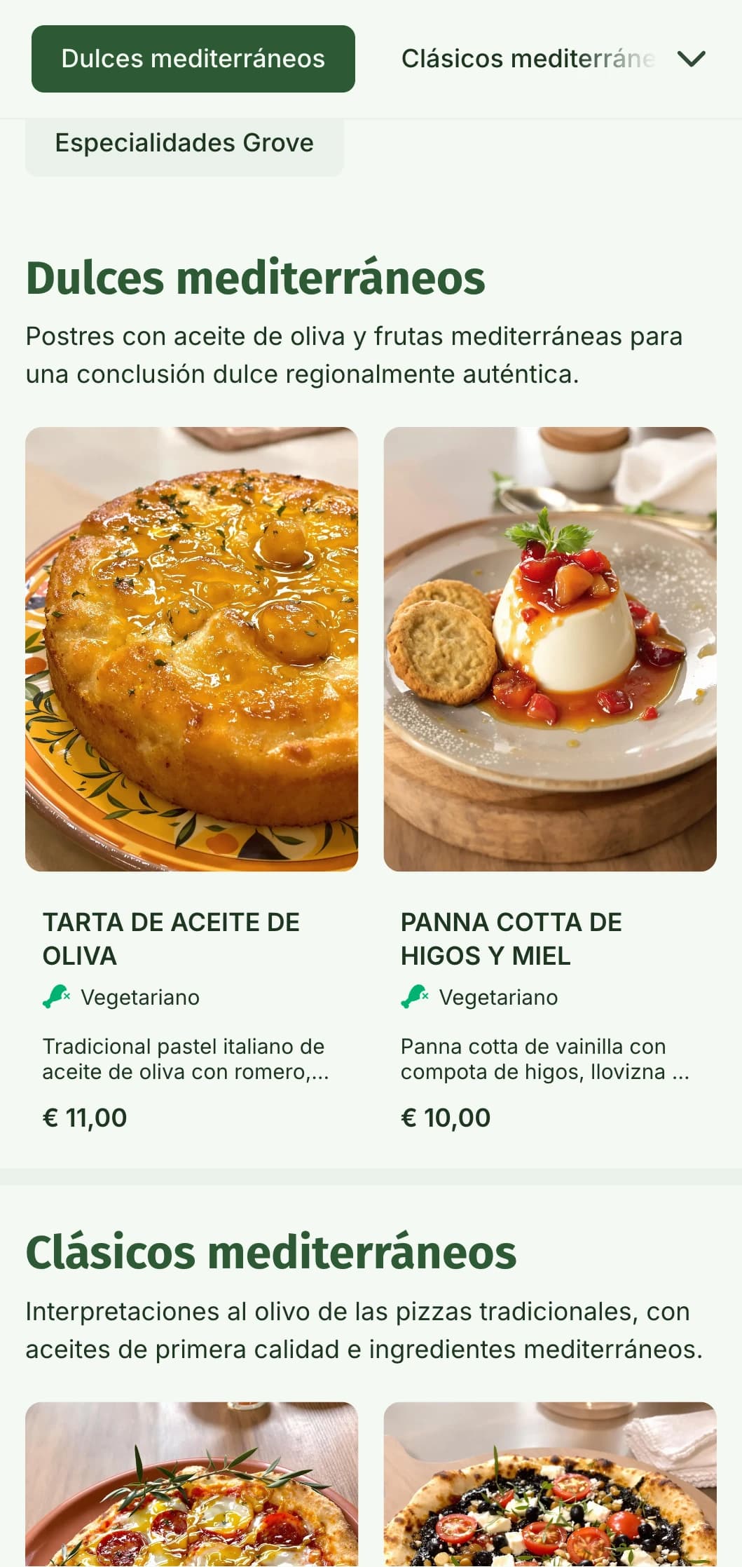 Carta de pizzas de inspiración mediterránea con aceite de oliva e ingredientes naturales.