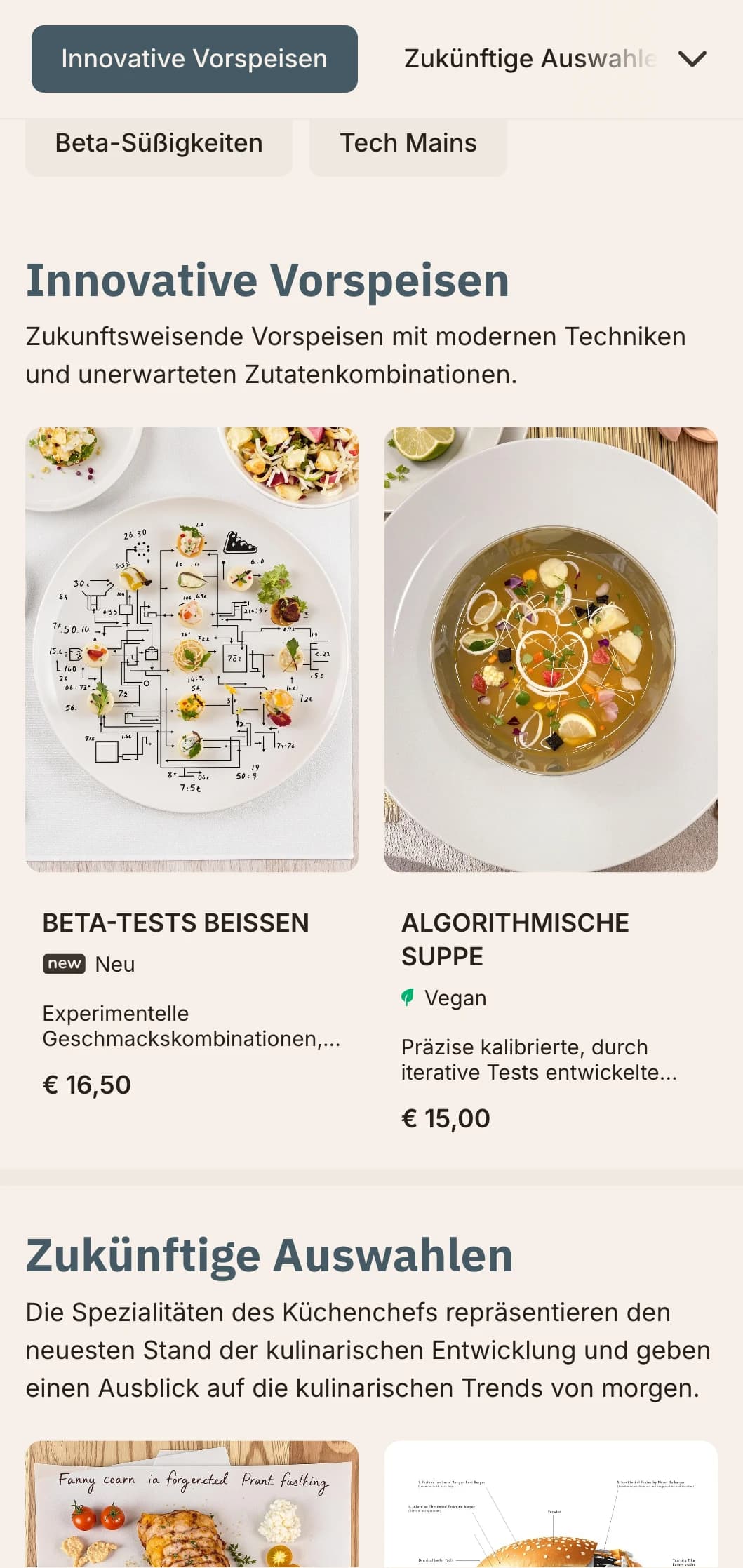 Innovatives, von der Technologie inspiriertes Design für Mittagsmenüs mit digitalen Elementen und futuristischer Ästhetik, perfekt für Restaurants in Technologiebezirken und Innovationszentren.