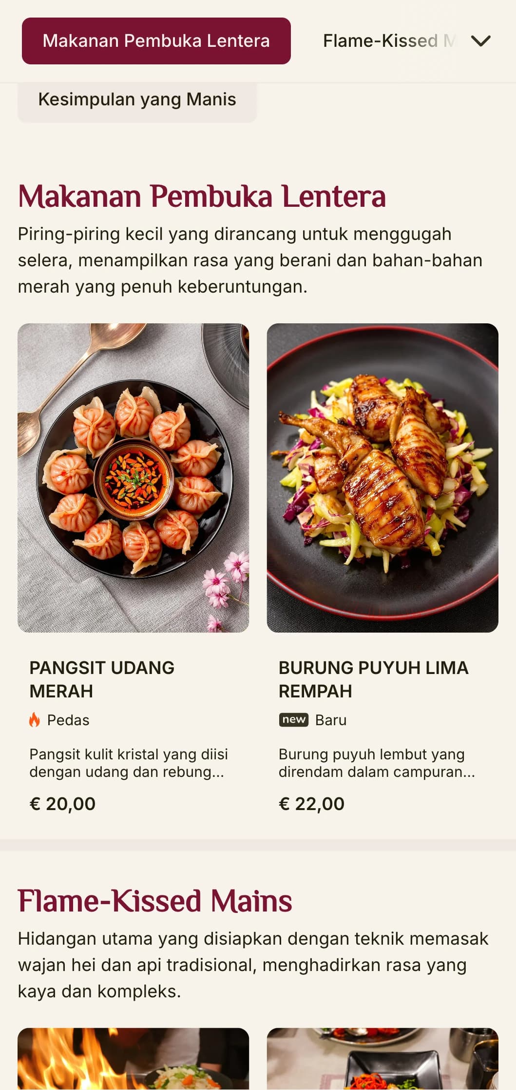 Desain menu khas Tiongkok yang berani dan dramatis dengan elemen merah mencolok yang terinspirasi dari lentera tradisional, ideal untuk pengalaman bersantap otentik khas Tiongkok.