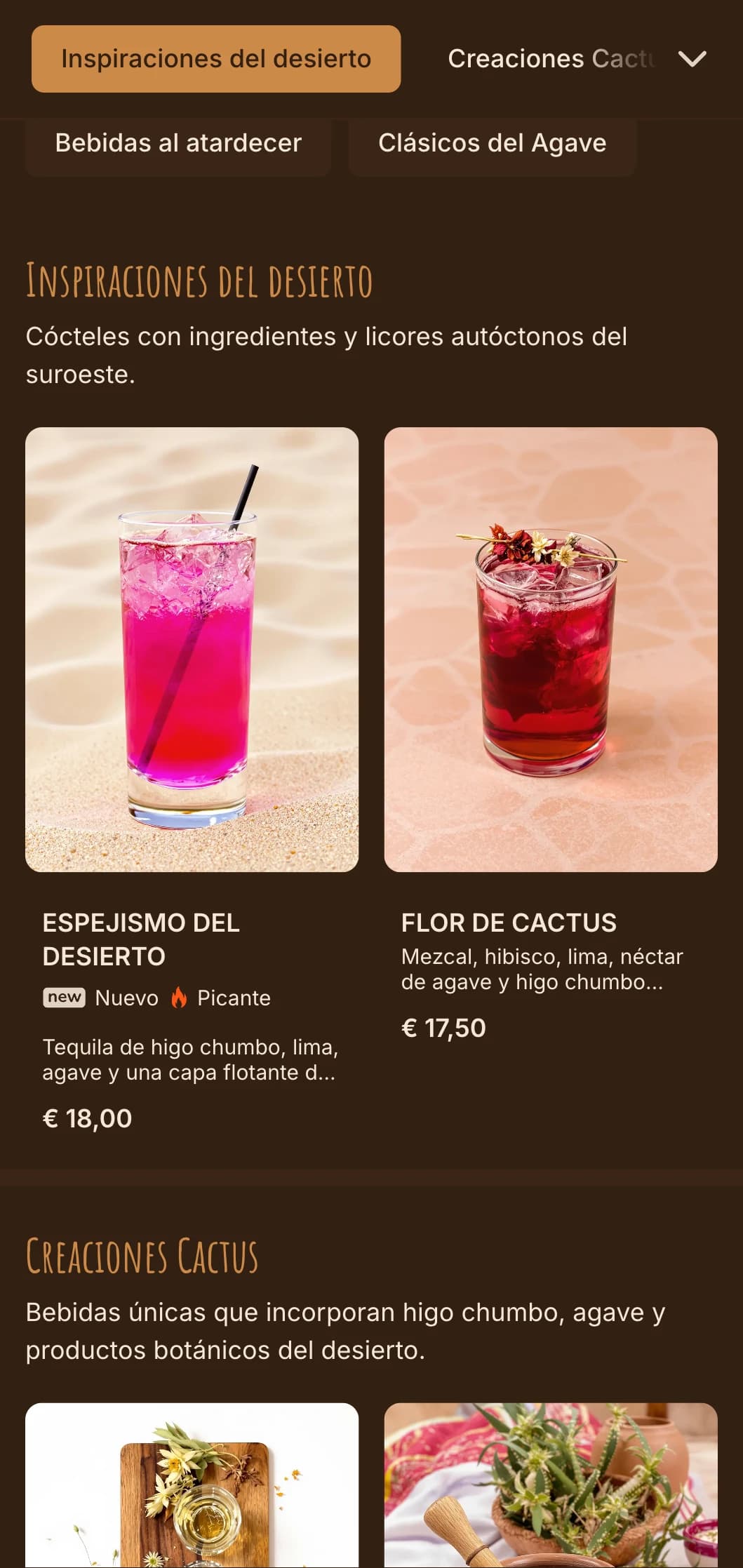 Cálida paleta de inspiración desértica con motivos del suroeste para bares de tequila y mezcal.