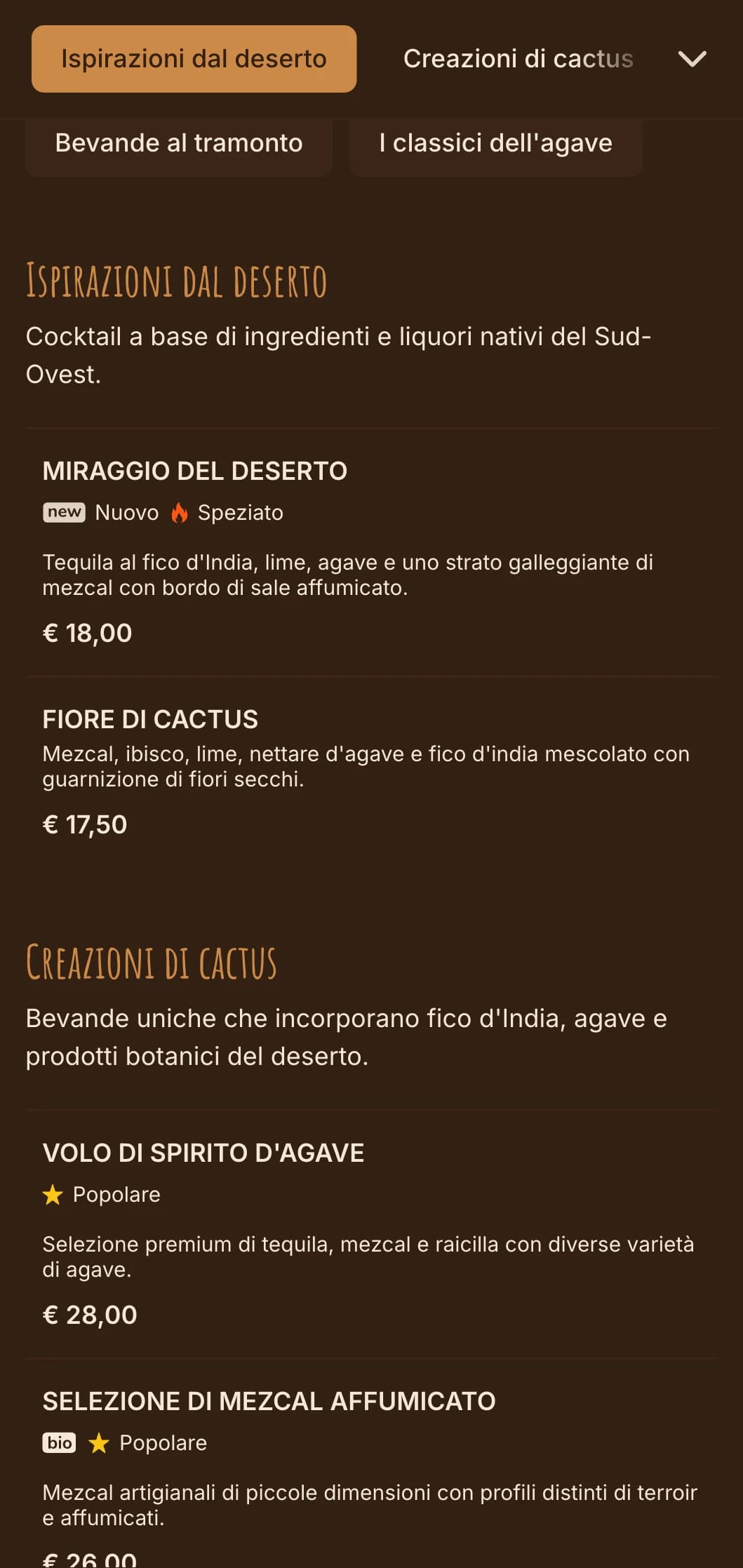 Tavolozza di ispirazione desertica con motivi sud-occidentali per bar di tequila e mezcal.