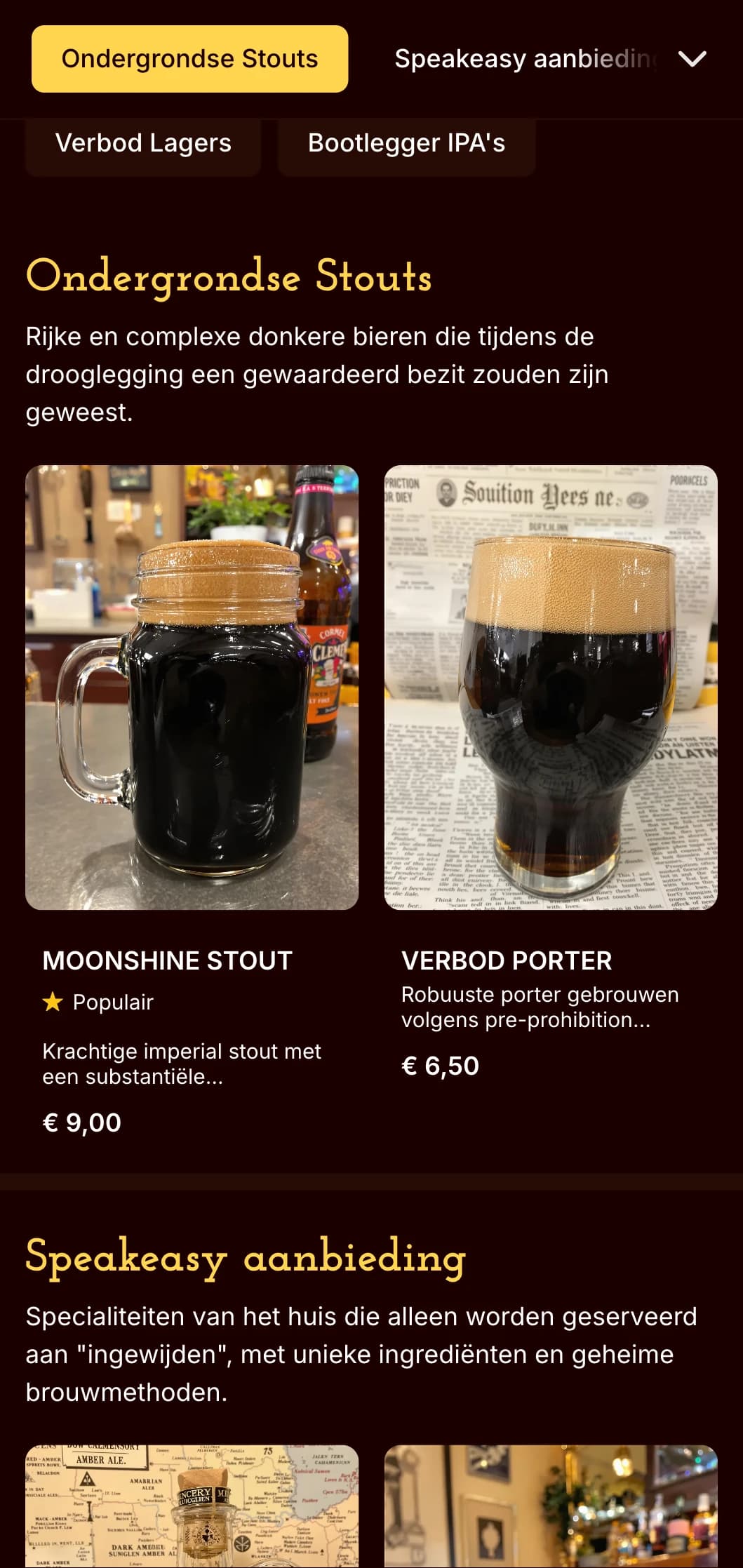 Clandestien en vintage prohibitie-tijdperk ontwerp met donkere tinten en geheimzinnige esthetiek, ideaal voor bierbars met een speakeasy-thema.