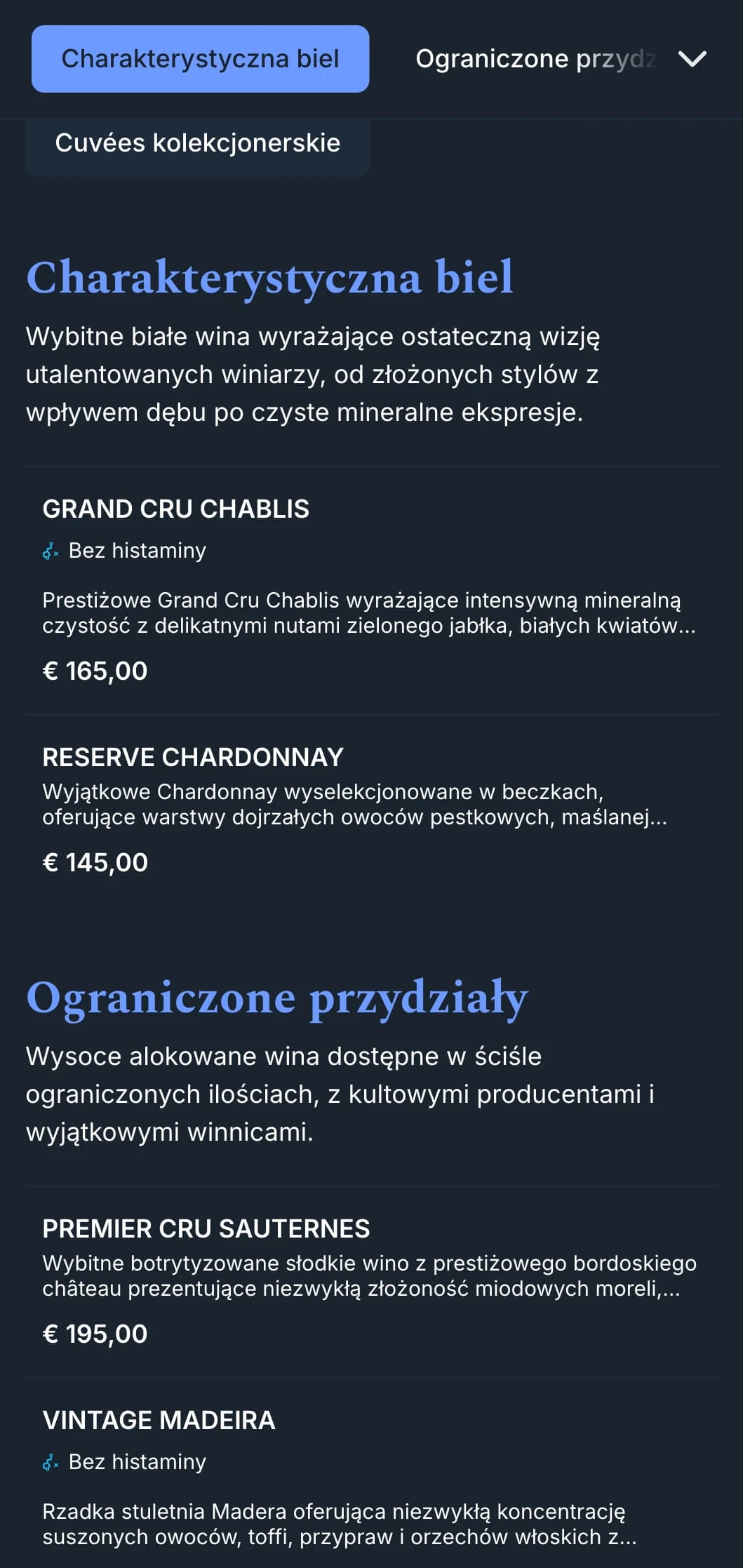 Głęboko wyrafinowany szablon karty win z uderzającymi niebieskimi akcentami na granatowym tle, idealny do winiarni premium i lokali wieczornych.