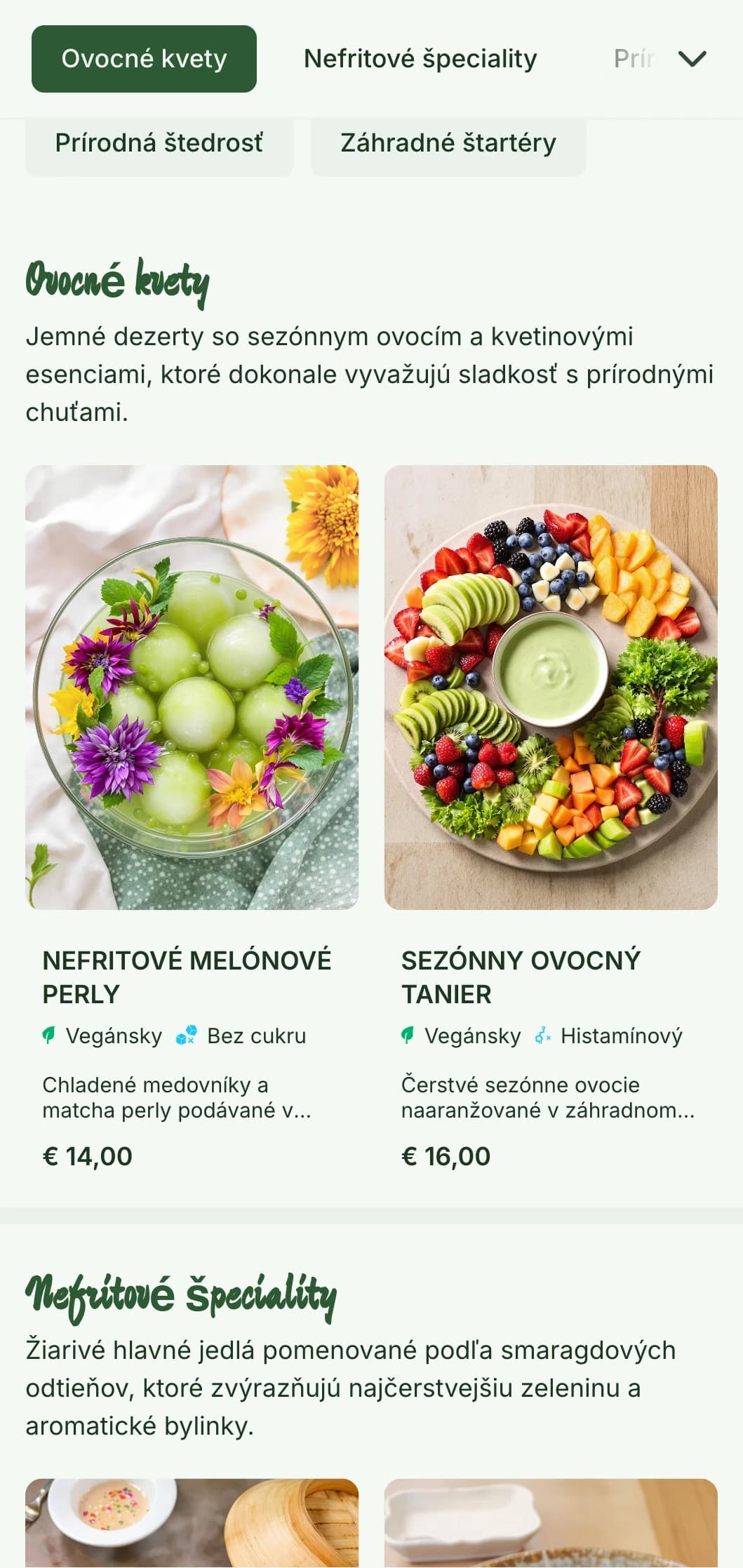 Svieži a živý dizajn čínskeho menu inšpirovaný záhradnou estetikou s nefritovými akcentmi a botanickými prvkami, ktoré sú ideálne pre čínsku kuchyňu z farmy.