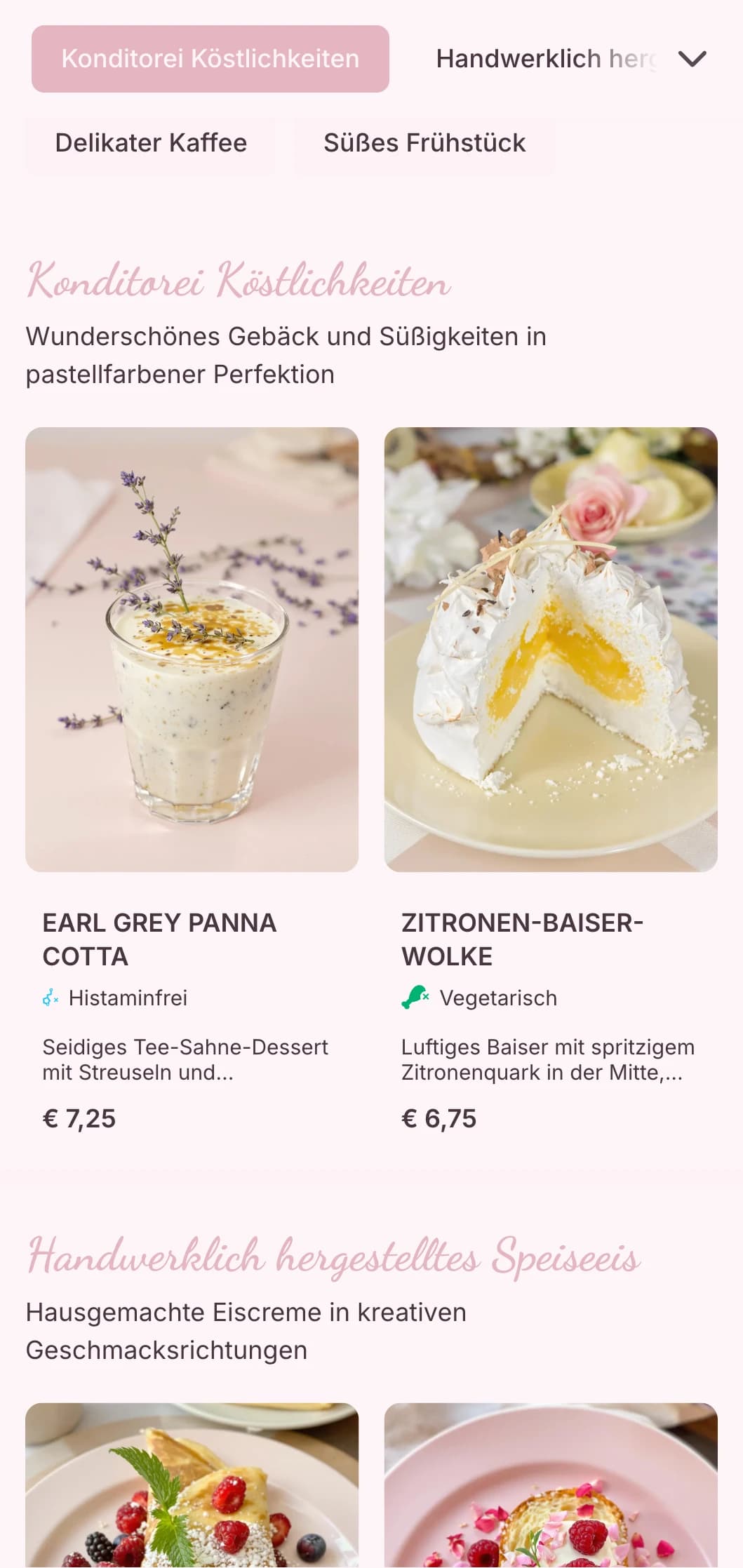 Süßes Pastell-Design mit verspielten Elementen für Dessert-Cafés und Eisdielen.