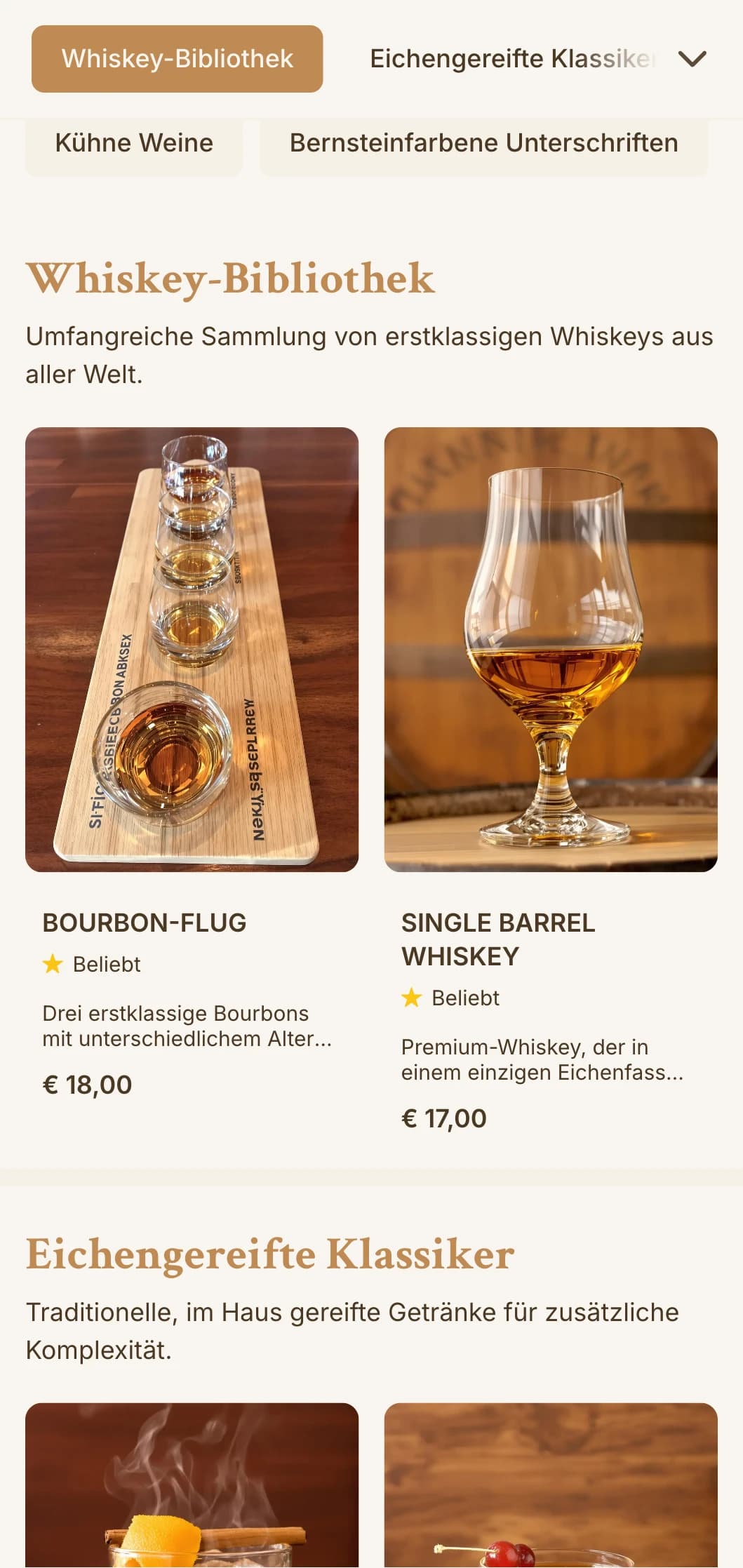 Reichhaltiges bernsteinfarbenes Design mit Holztexturen für Whiskey- und Bourbon-Spezialitätenbars.