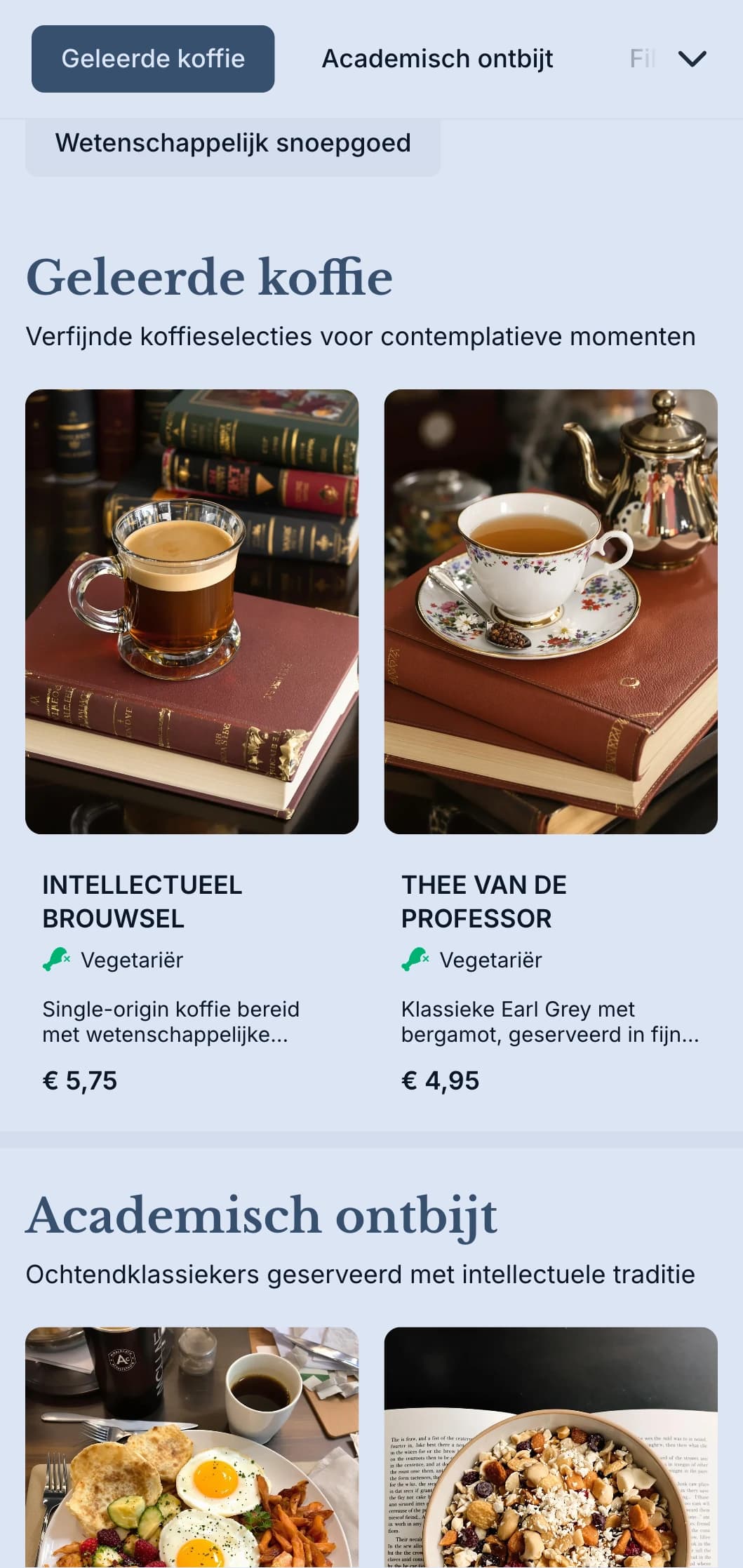 Verfijnd marineblauw ontwerp met academische elementen voor koffiehuizen die grenzen aan de universiteit.