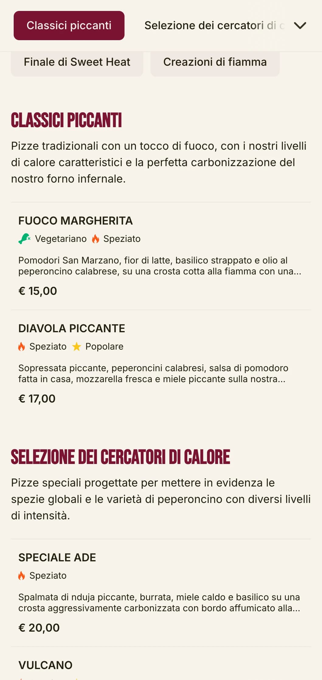 Menu pizza ad alta energia con tipografia audace e colori vivaci per gli specialisti della pizza piccante.