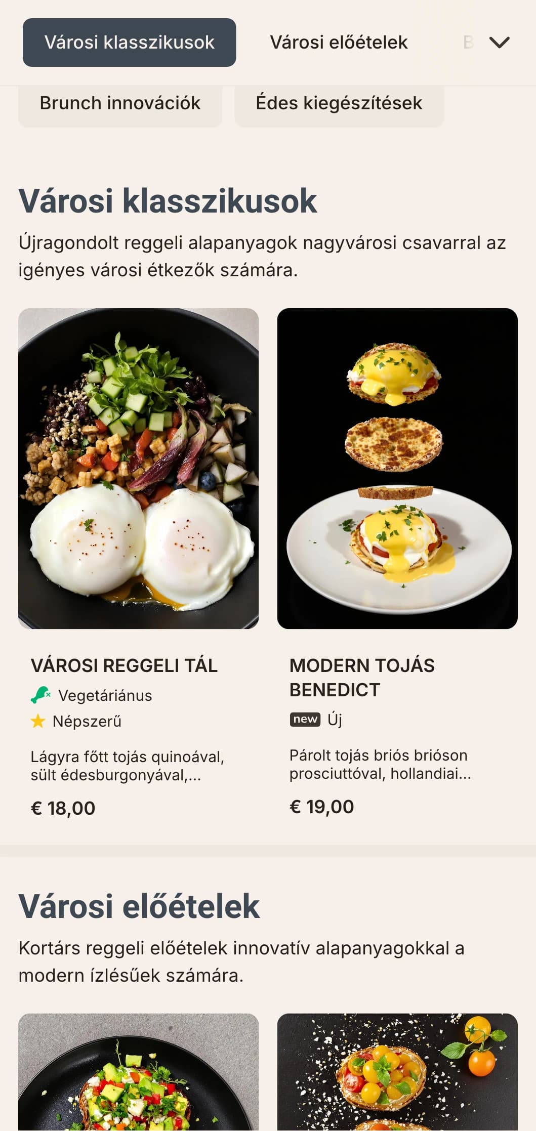 Elegáns, modern reggeli lehetőségek a modern városiak számára, minimalista megjelenéssel és innovatív ízkombinációkkal.