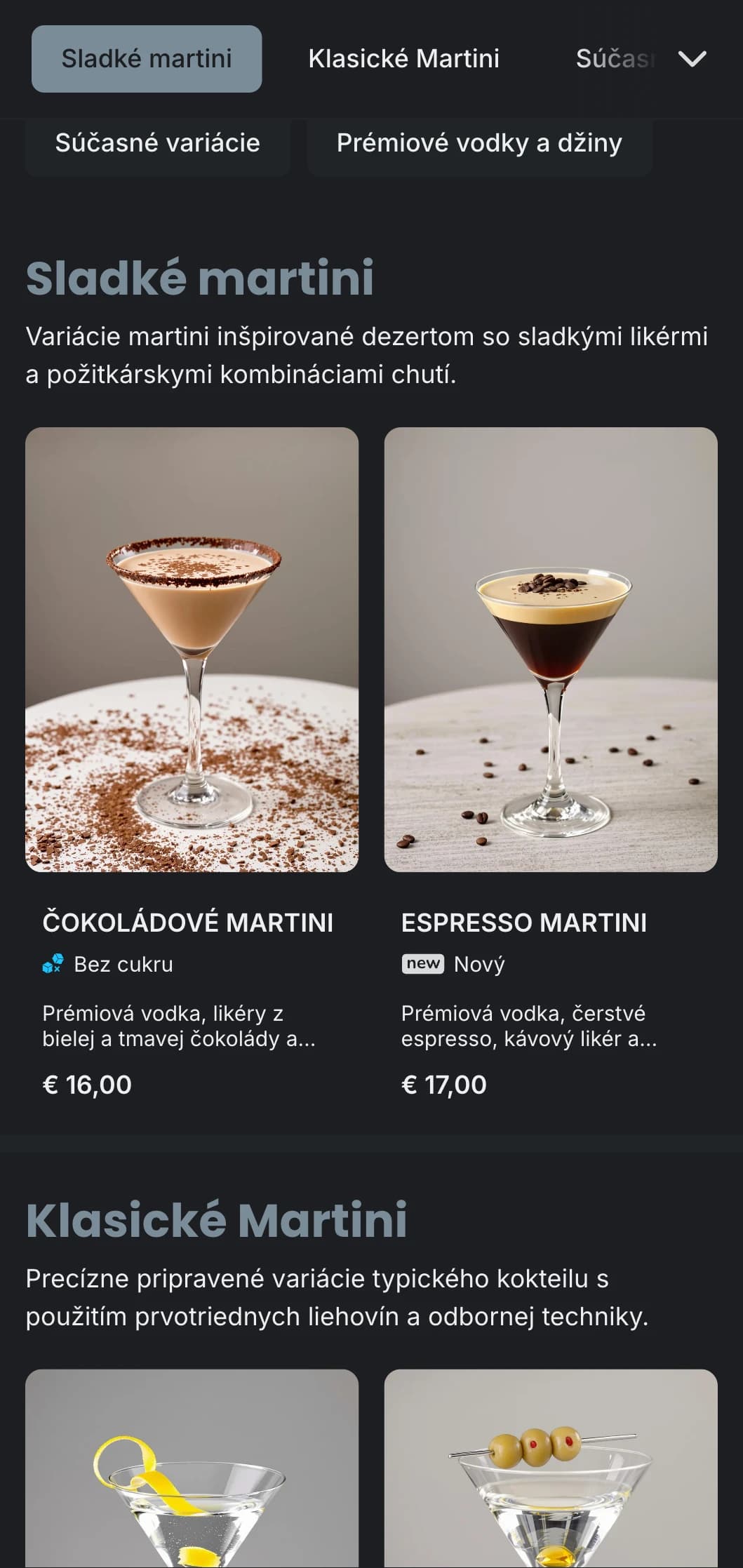 Sofistikovaný mestský dizajn menu pre bary a salóniky s elegantnou typografiou a chladnými šedými tónmi.