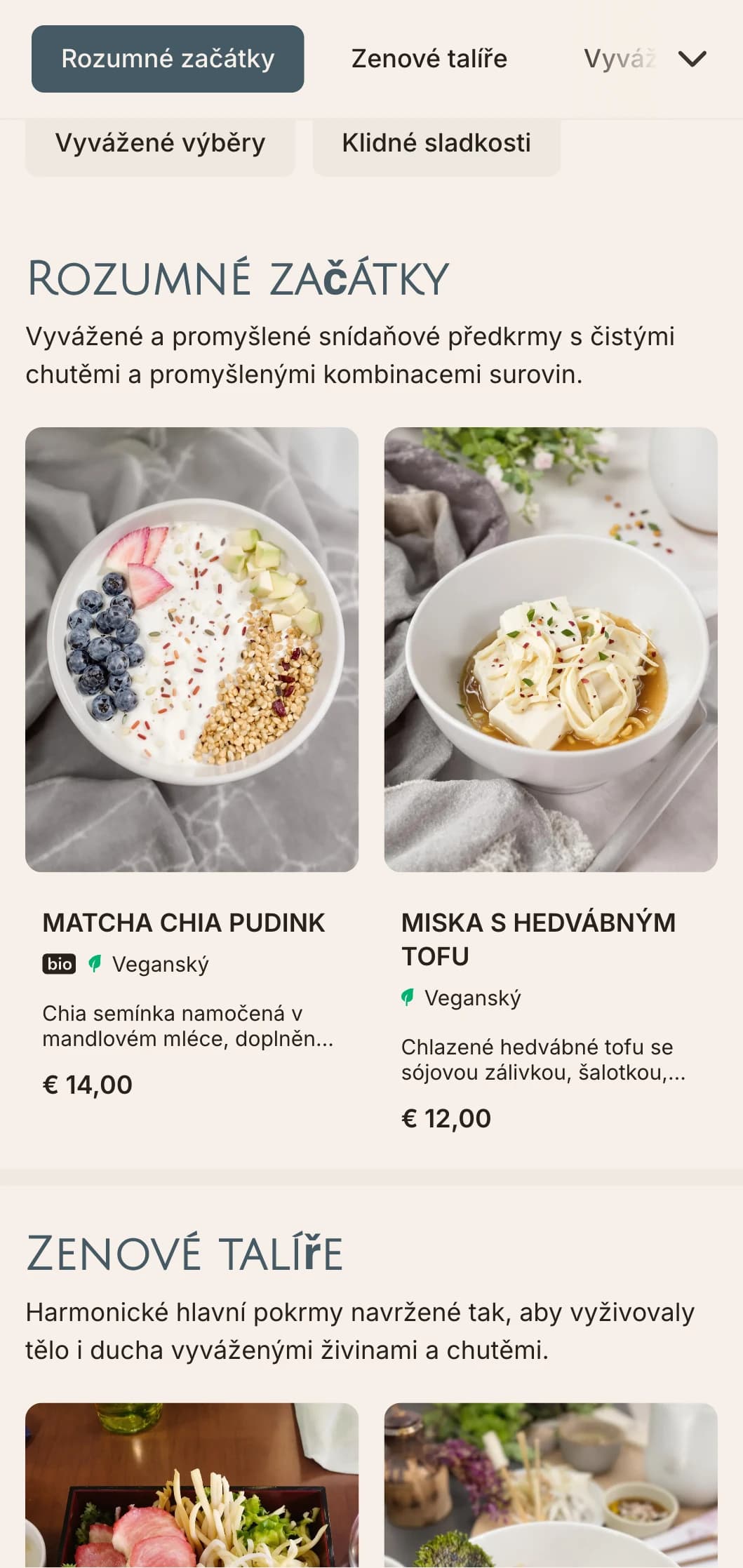 Klidná, vyvážená šablona brunche s asijskými vlivy, vhodná pro wellness kavárny, které nabízejí matcha a zážitky z vědomého stolování.