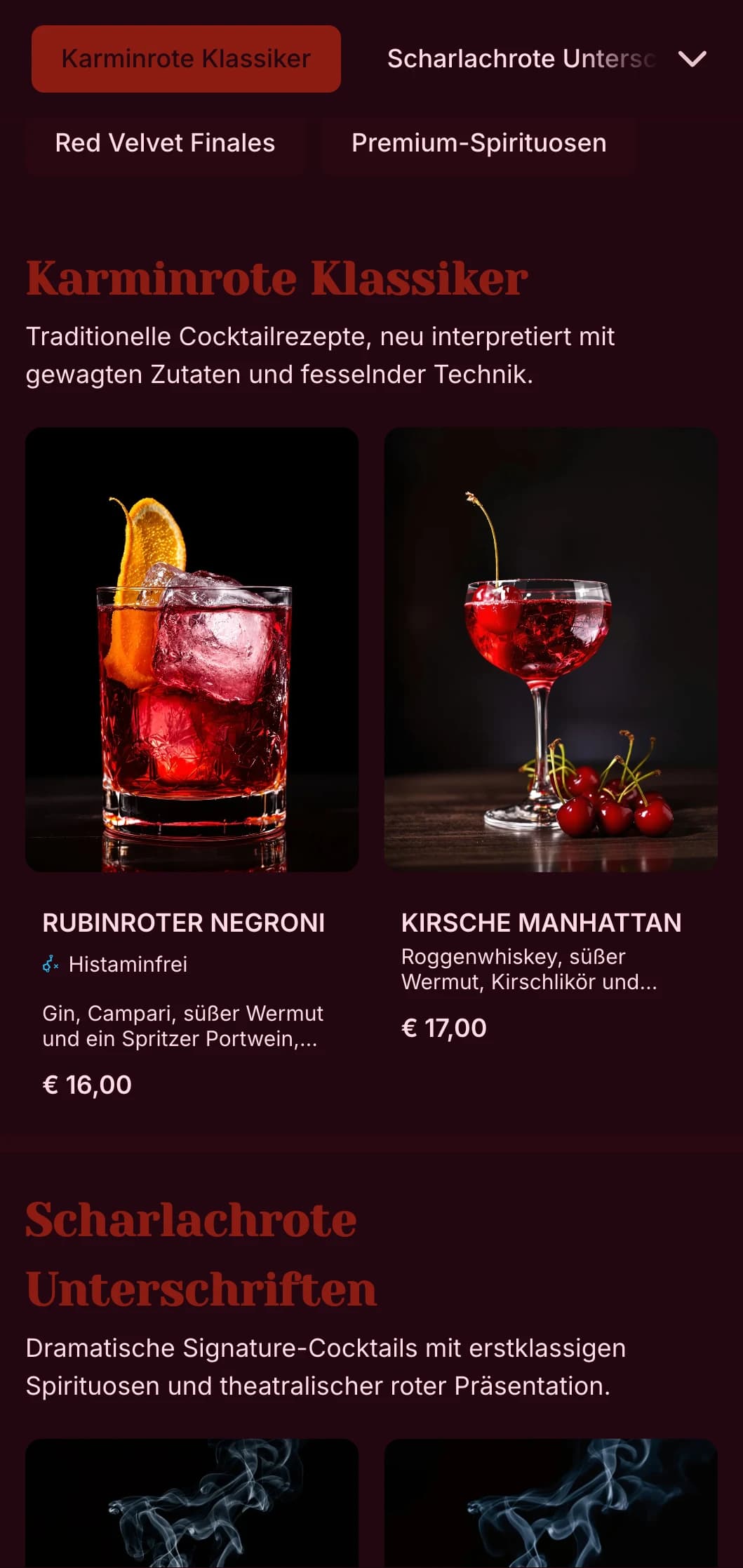 Ein kühnes, dramatisches Design für gehobene Cocktail-Lounges mit satten Scharlachtönen und theatralischen Elementen.