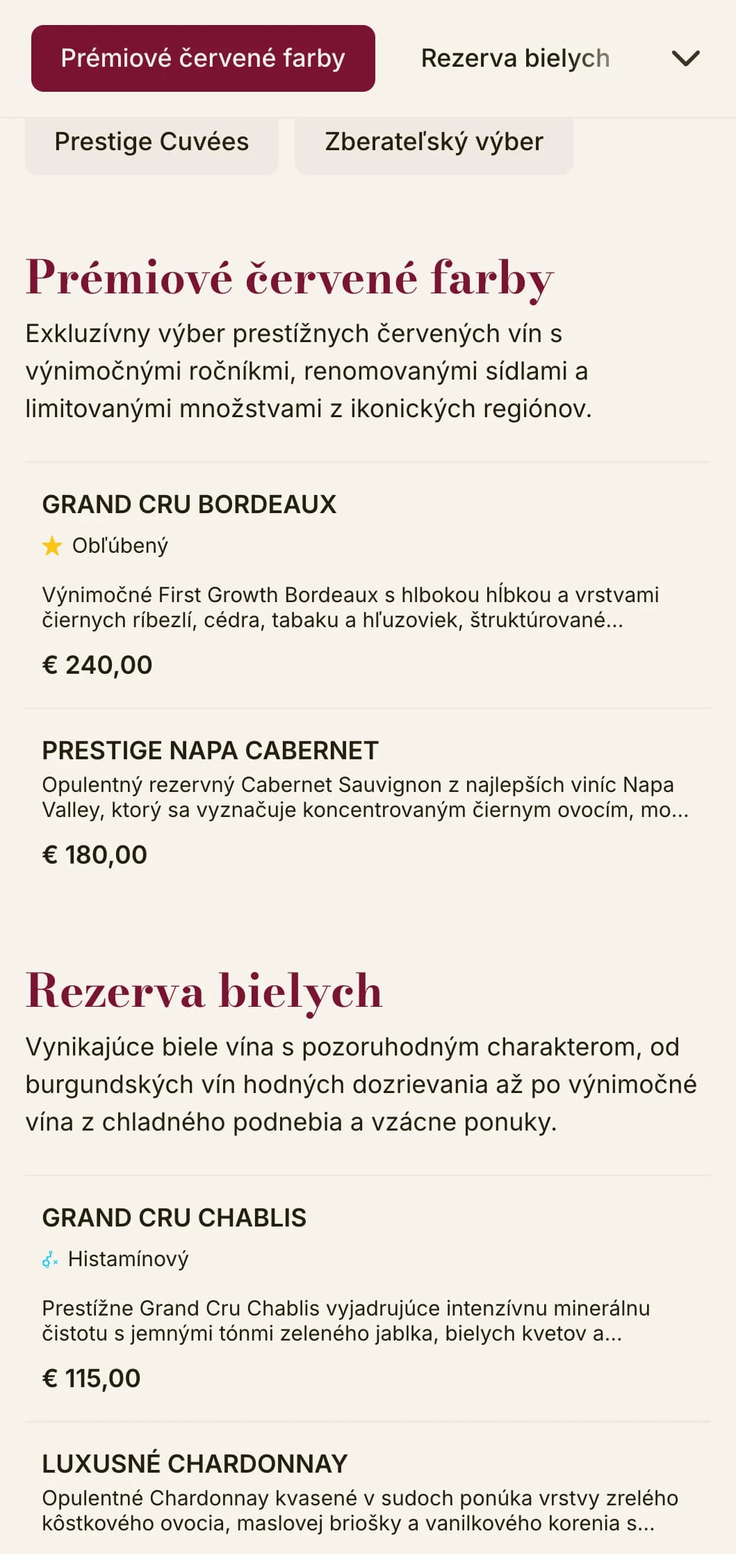 Dramaticky luxusná šablóna vínneho lístka s bohatými bordovými akcentmi a sofistikovanou typografiou, ideálna pre prémiové steakhousy a vínne pivnice.