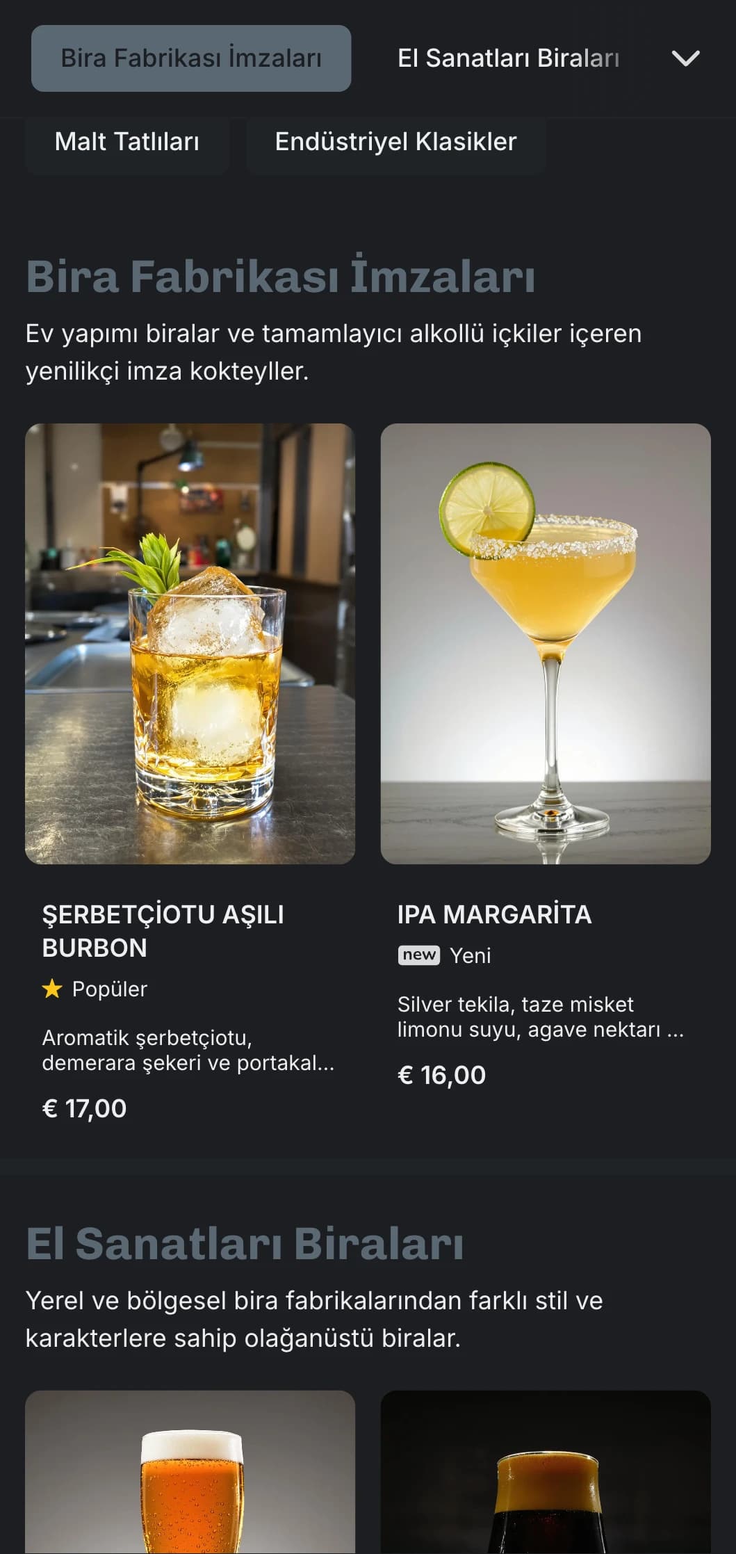 Bira fabrikaları ve bira barları için endüstriyel unsurlar ve güçlü tipografi içeren, fabrikadan ilham alan bir tasarım.