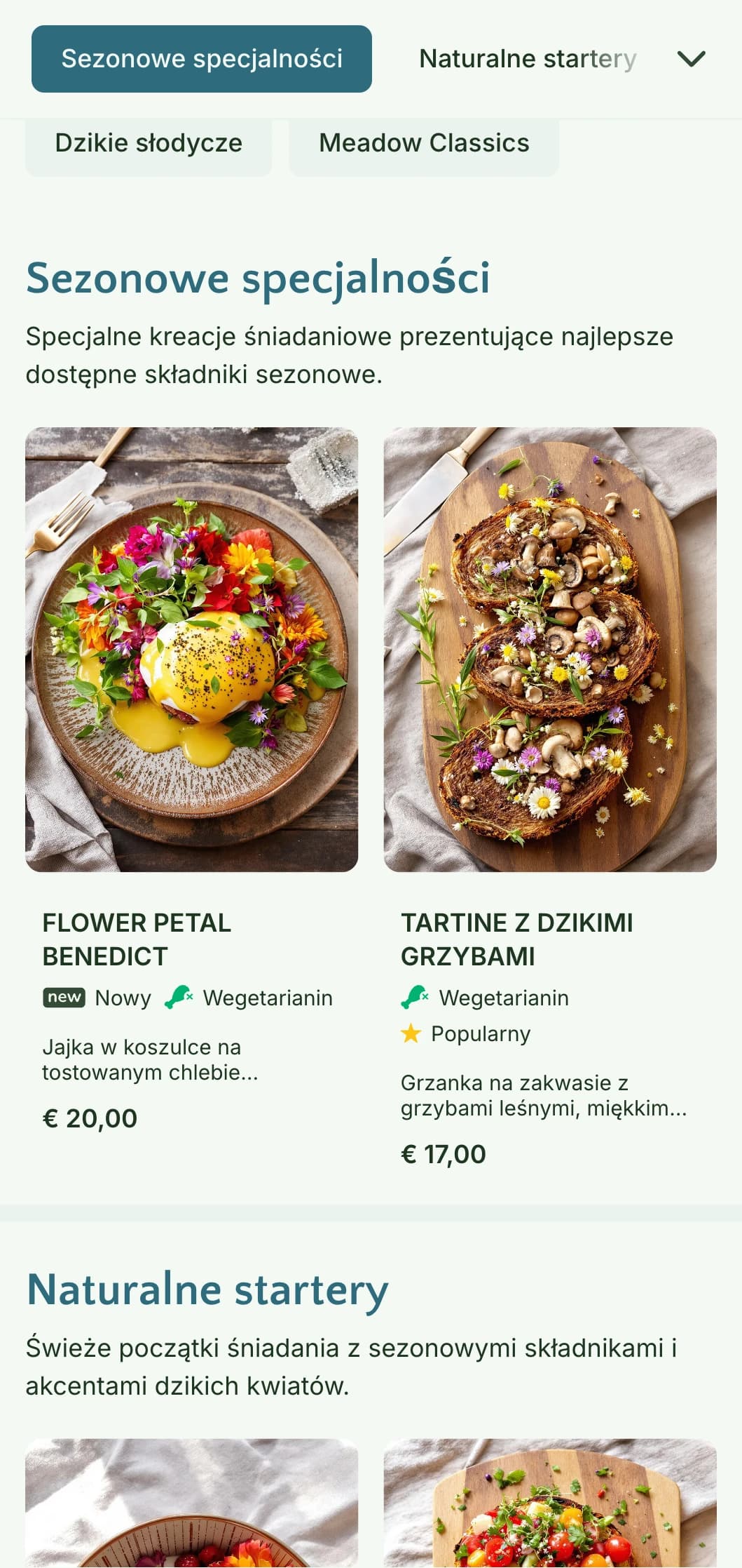 Inspirowane naturą poranne posiłki z sezonowymi składnikami i organiczną prezentacją z wpływami botanicznymi.