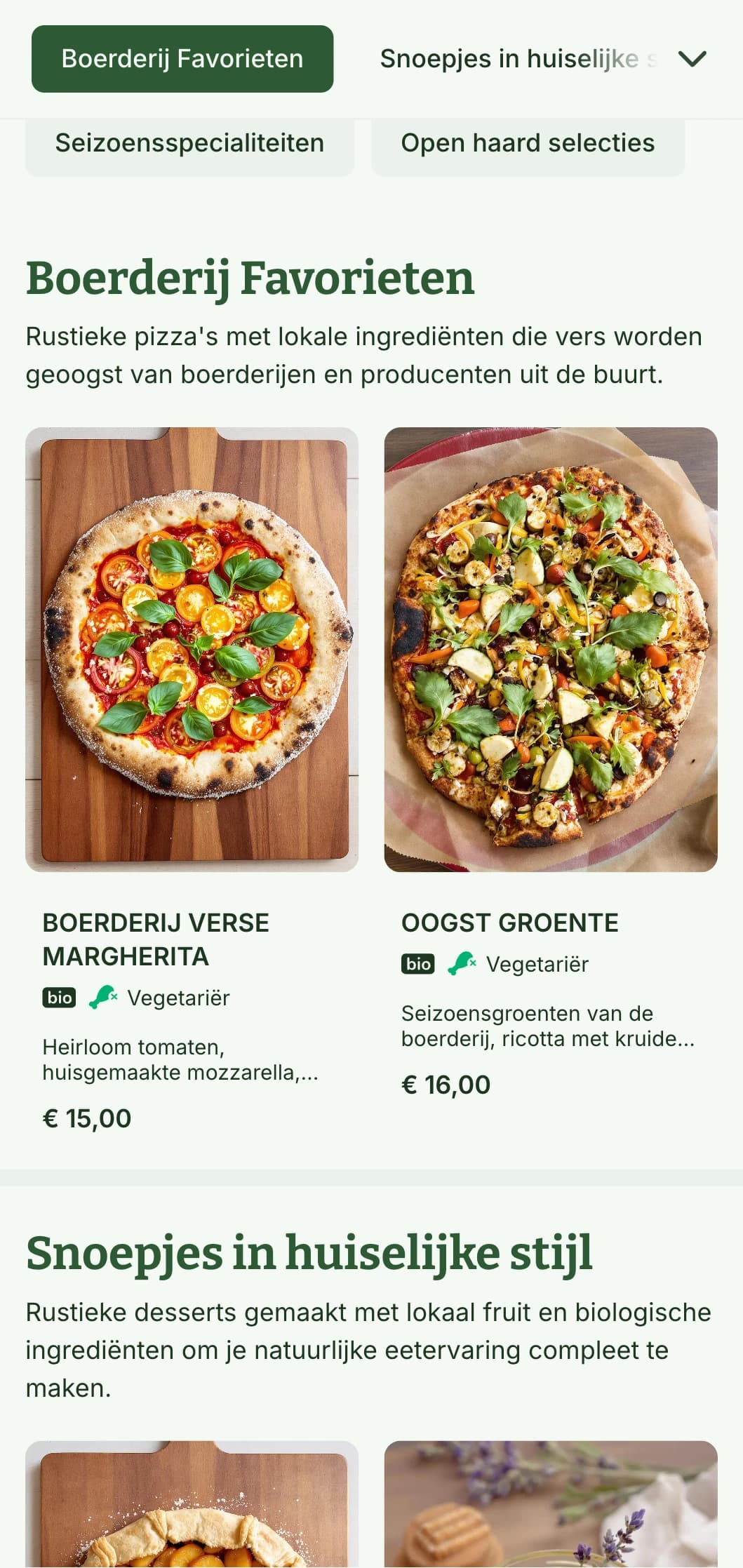 Op de natuur geïnspireerd pizzamenu met aardetinten en organische elementen, perfect voor farm-to-table pizzarestaurants.