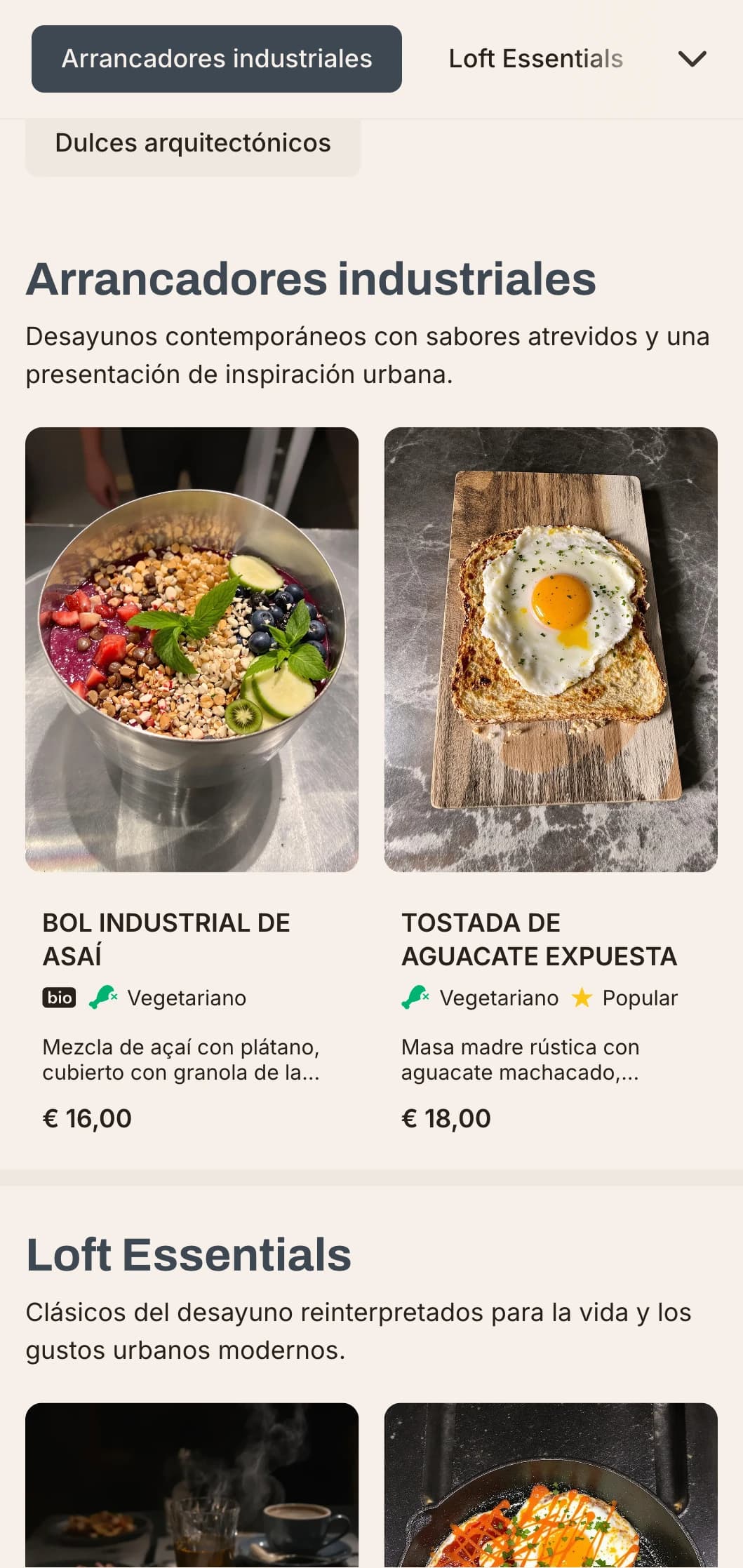 Opciones matinales de inspiración industrial con ingredientes inesperados y emplatados contemporáneos para aventureros urbanos.