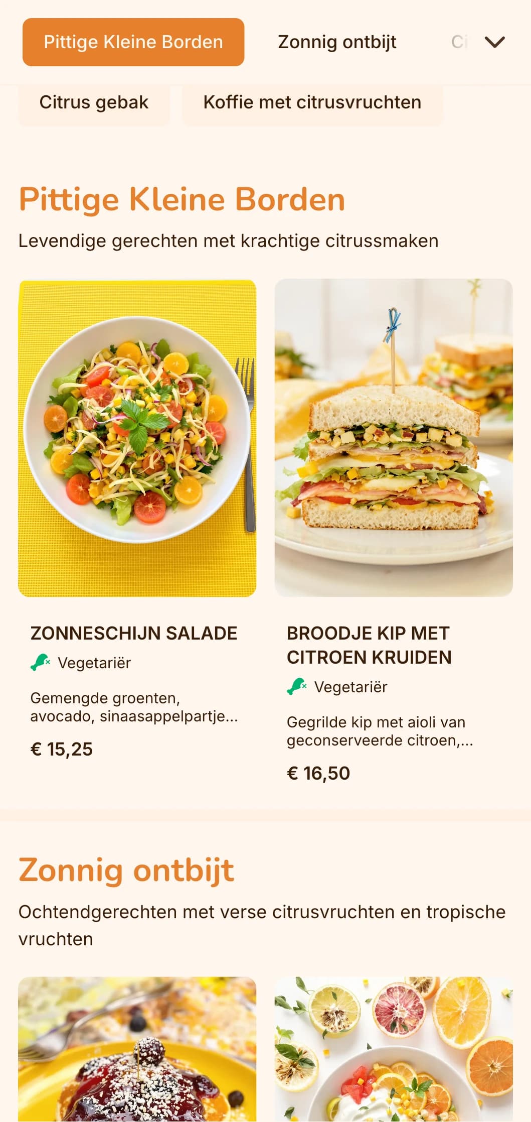 Helder oranje ontwerp met citruselementen voor cafés en sapbars die gericht zijn op fruit.
