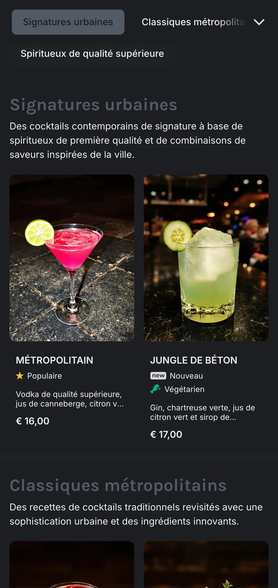 Un design contemporain, inspiré de la ville, pour les bars à cocktails urbains, avec des éléments industriels et une typographie épurée.