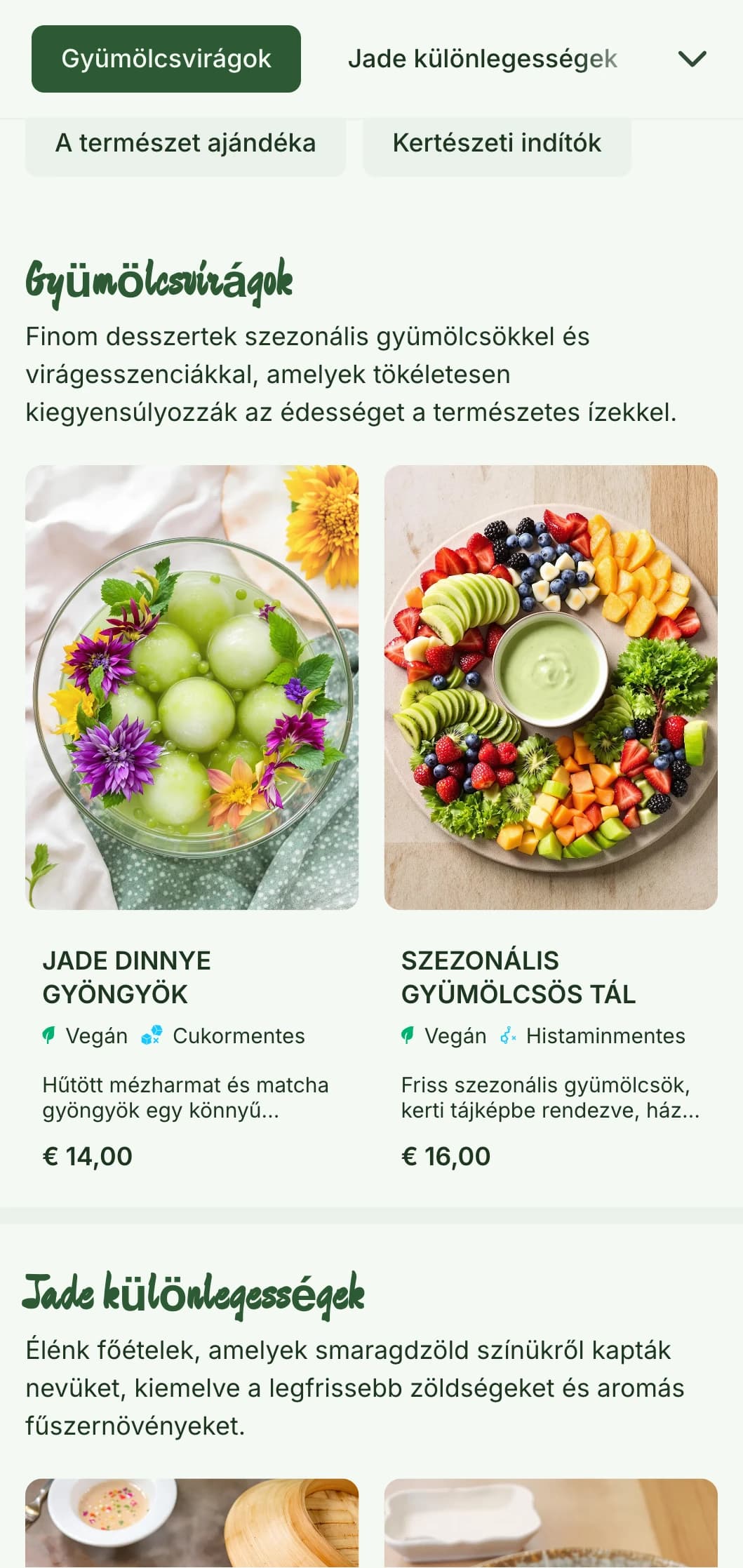 A kerti esztétika által ihletett friss és élénk kínai menü design, jáde akcentusokkal és botanikai elemekkel, amelyek tökéletesen illeszkednek a farmtól az asztalig terjedő kínai konyhához.