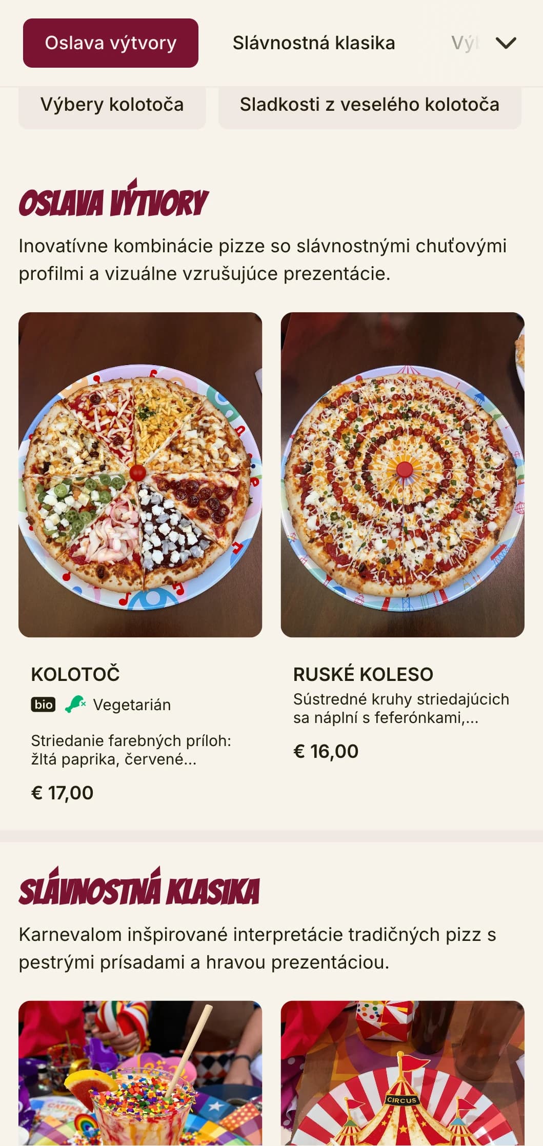Slávnostné, energické menu pizze s jasnými farbami a hravými prvkami.
