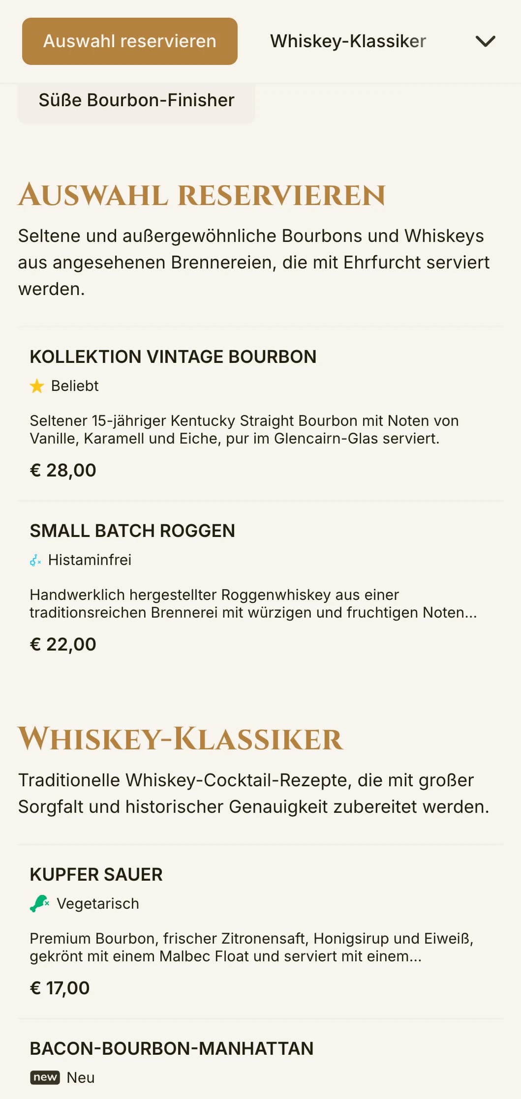 Ein elegantes, raffiniertes Design für Bourbon-Bars und Whiskey-Lounges mit Vintage-Typografie und warmen Bernstein-Akzenten.