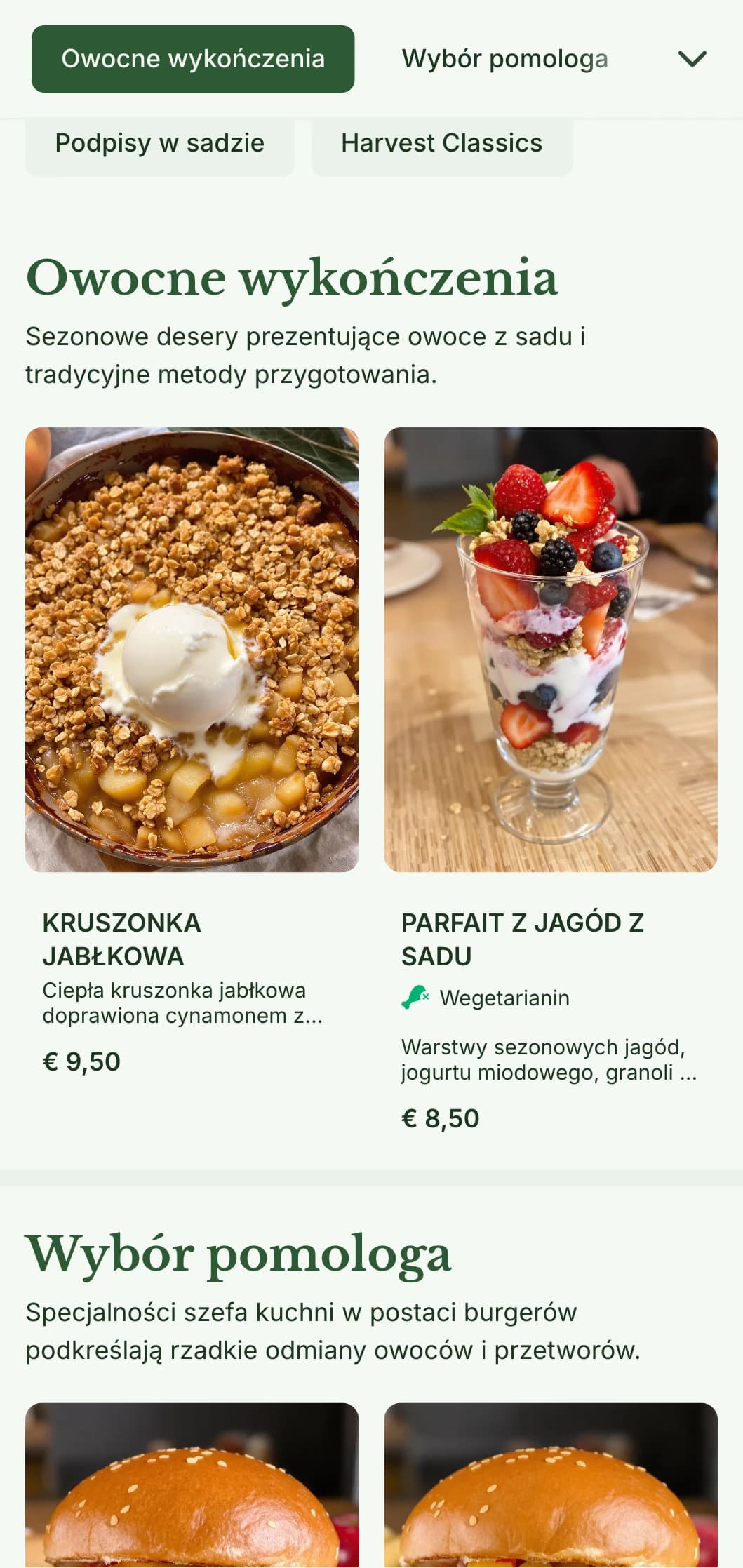 Inspirowana sadem owocowym restauracja serwująca burgery z sezonowymi produktami i cydrem.