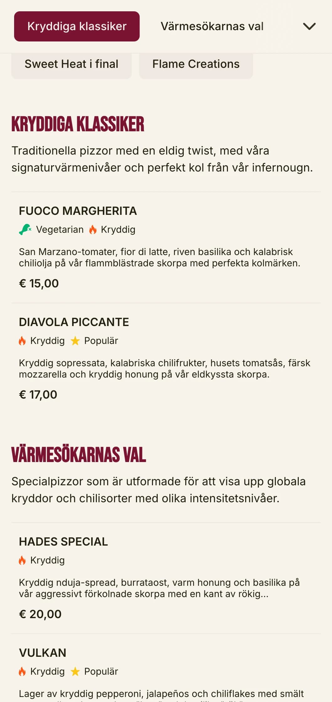 Energisk pizzameny med djärv typografi och livfulla färger för kryddiga pizzaspecialister.