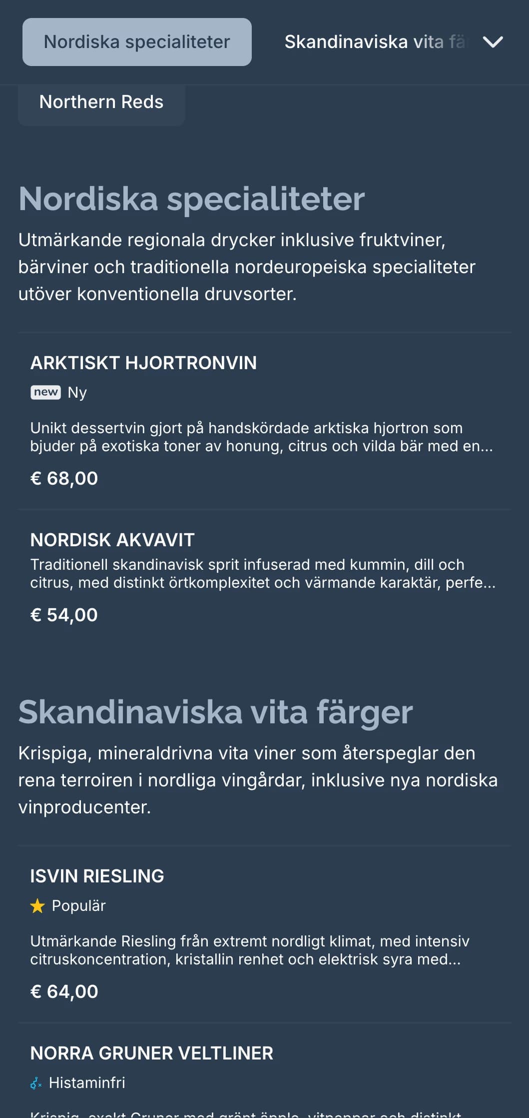 Skandinaviskinspirerad mall för vinlista med svala blå toner och minimalistisk design, perfekt för moderna nordiska restauranger och internationella vinbarer.