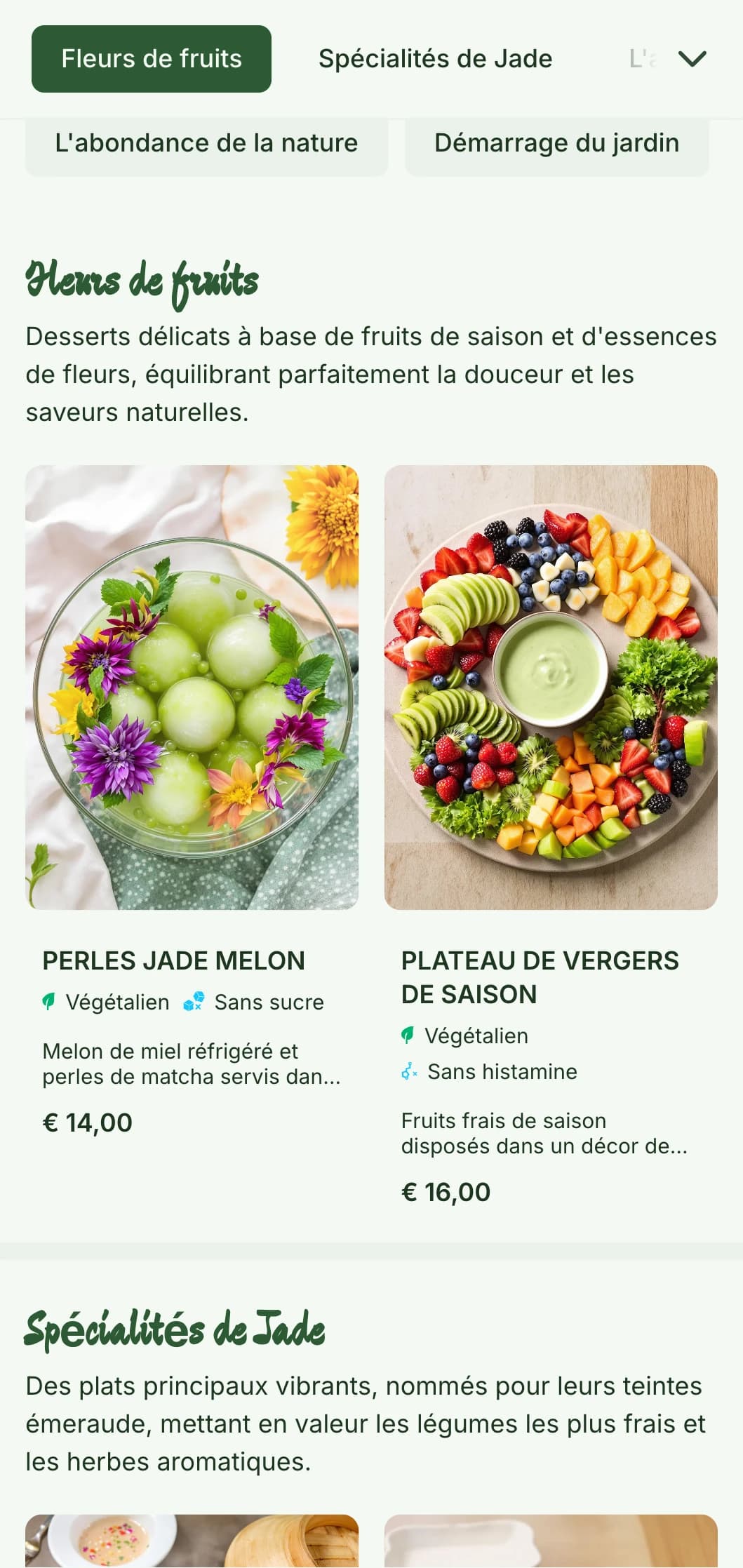 Un menu chinois frais et dynamique inspiré de l'esthétique des jardins, avec des accents de jade et des éléments botaniques, parfaits pour la cuisine chinoise de la ferme à la table.