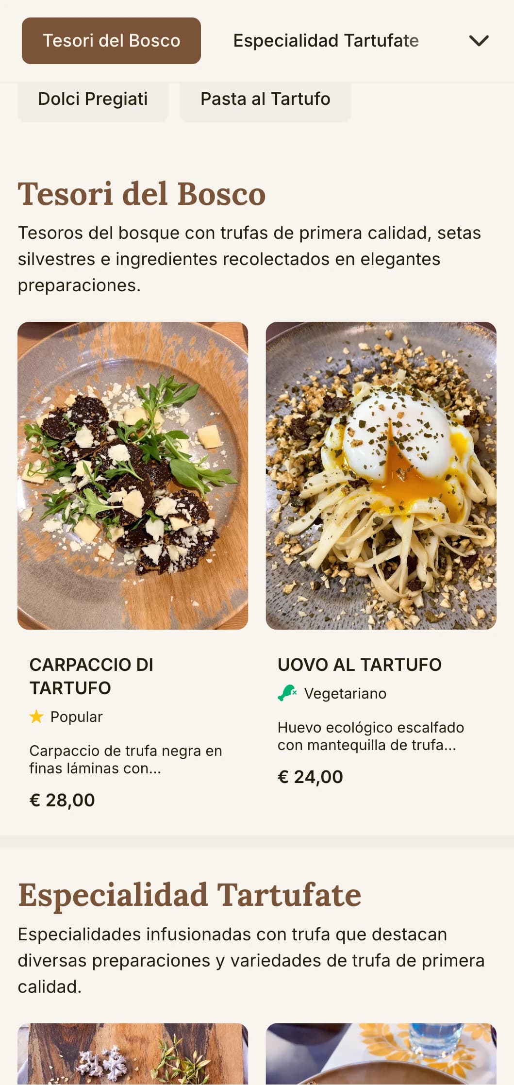 Un diseño terrenal y sofisticado que celebra la tradición italiana de la caza de trufas y la cocina del bosque a la mesa.