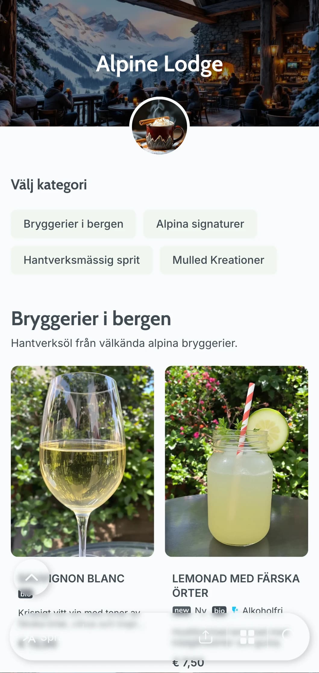 Cool gråblå design inspirerad av bergsretreater för afterski-barer.