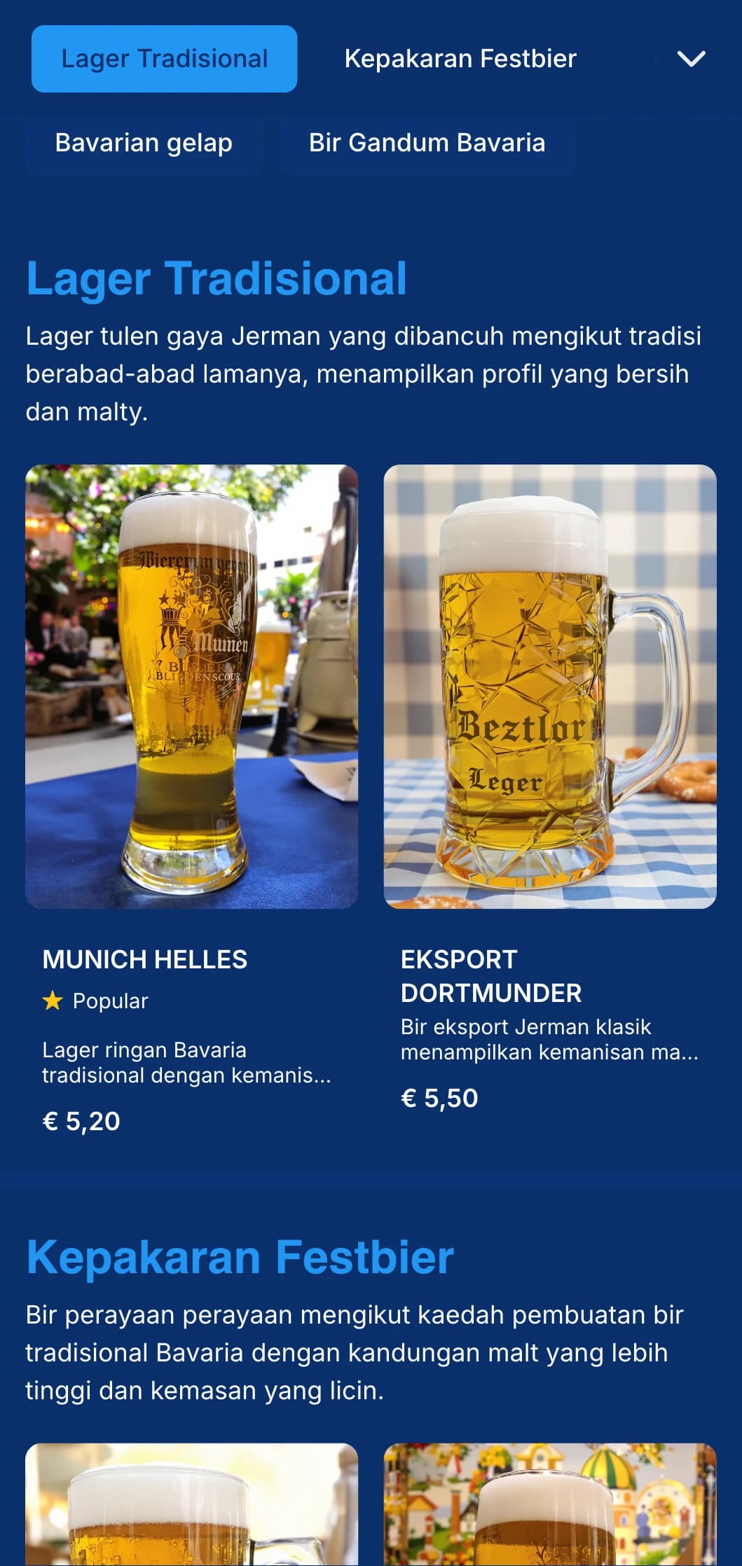 Templat gaya Bavaria tradisional dengan skema warna biru dan putih klasik, sesuai untuk dewan bir Jerman asli dan perayaan Oktoberfest.