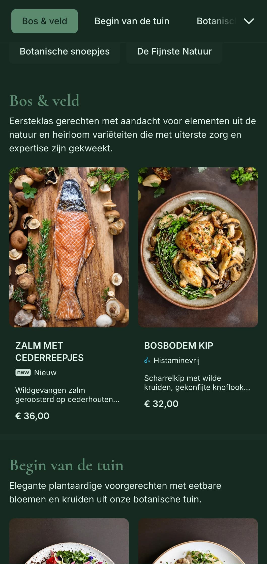 Verfijnde natuurlijke elegantie met botanische invloeden, perfect voor high-end farm-to-table en door de tuin geïnspireerd fine dining.