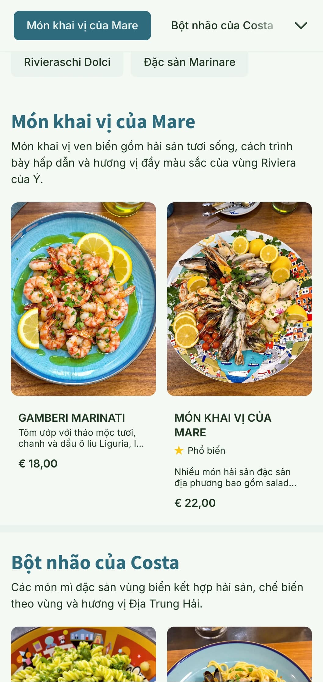 Thiết kế sống động lấy cảm hứng từ những làng chài đầy màu sắc của Cinque Terre và ẩm thực ven biển Ý.