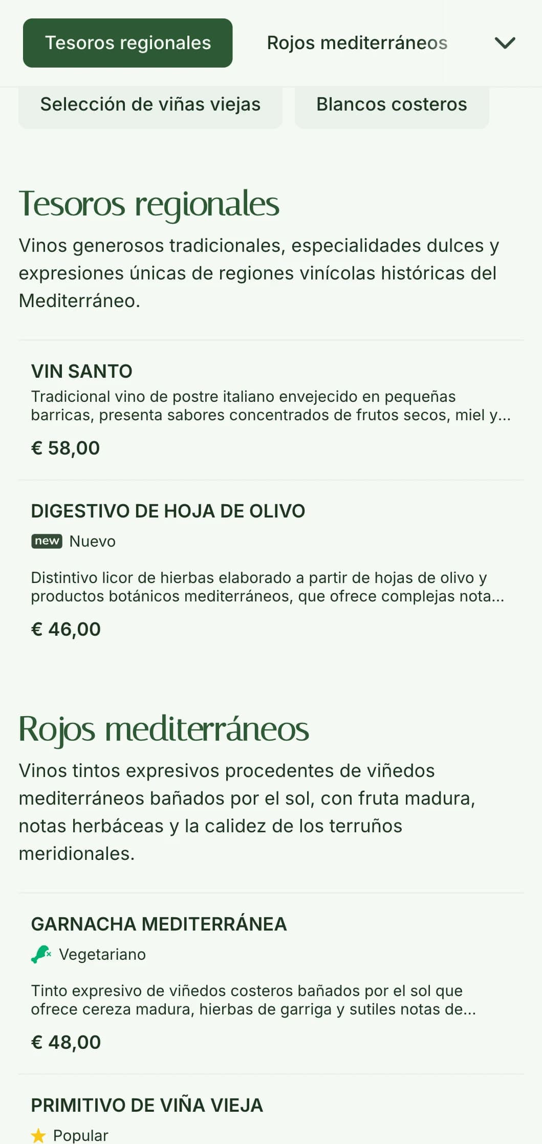 Plantilla de carta de vinos de temática mediterránea con tonos verdes terrosos, perfecta para restaurantes italianos rústicos y jardines vinícolas.