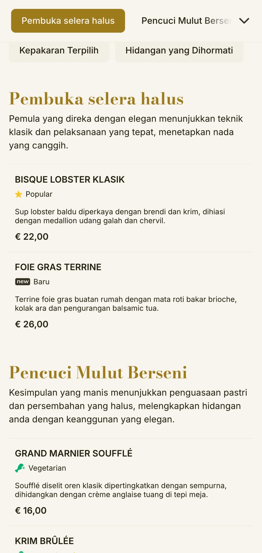 Reka bentuk menu makan tengah hari yang halus dan canggih dengan tipografi yang halus dan perkadaran klasik, sesuai untuk restoran kelas atas dan restoran mewah yang menawarkan perkhidmatan makan tengah hari.