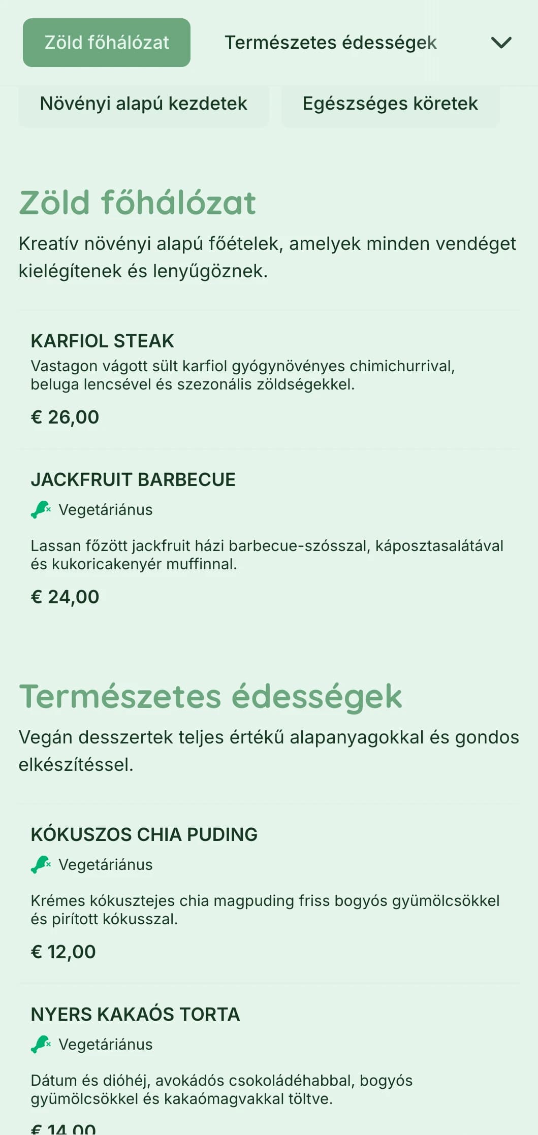 Friss növényi alapú catering, amely a színes megjelenítésre, az innovatív vegán konyhára és a fenntartható elemekre összpontosít az egészségtudatos rendezvények számára.