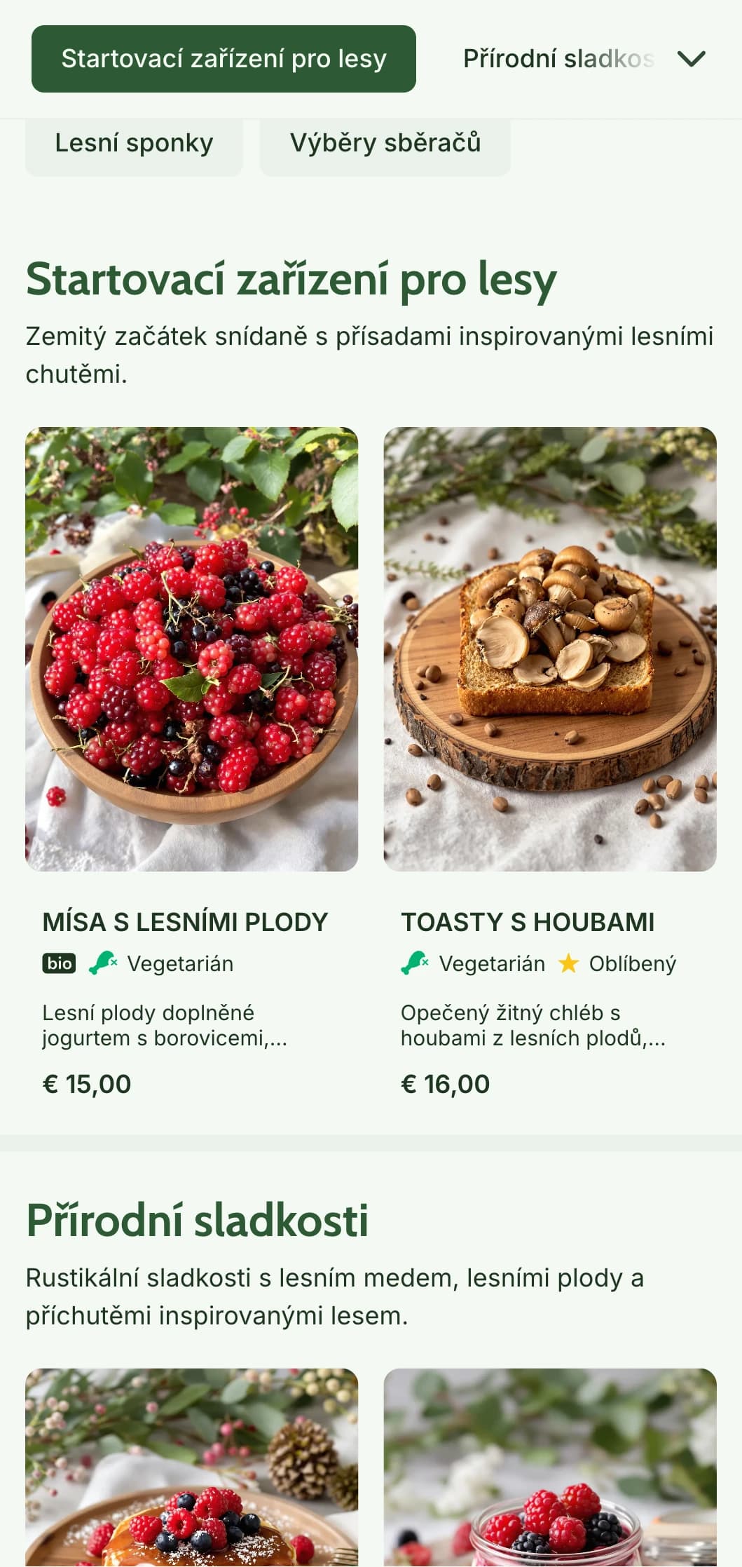 Zemité snídaně inspirované lesními surovinami a podávané v rustikálním, sběračském stylu.