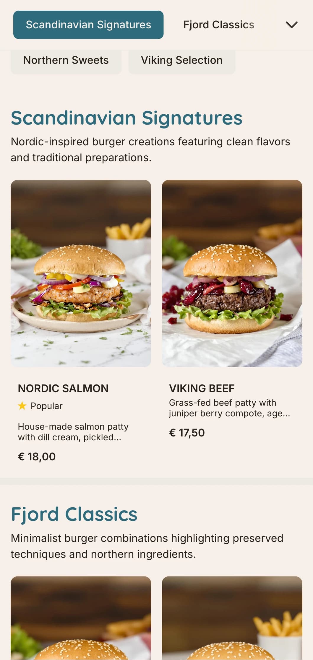 Scandinavian-inspired minimalist burger concept with clean lines and functional design.