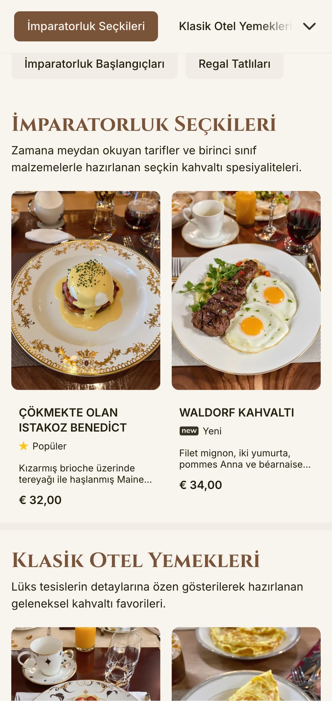 Lüks otellerin altın çağından ilham alan, resmi bir zarafetle sunulan muhteşem kahvaltı deneyimi.